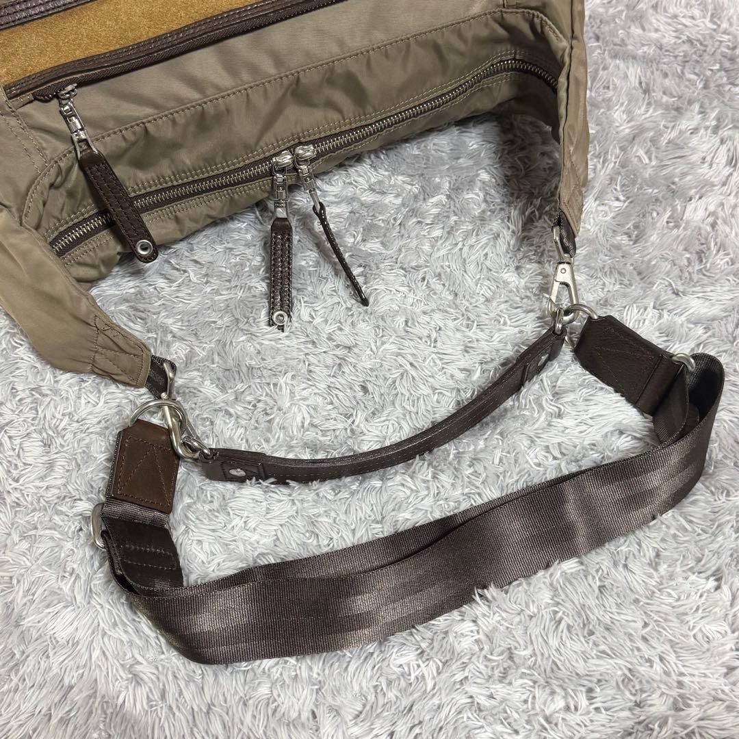 Master-Piece Beige Nylon Leather Shoulder Bag Men Unisex Travel Business