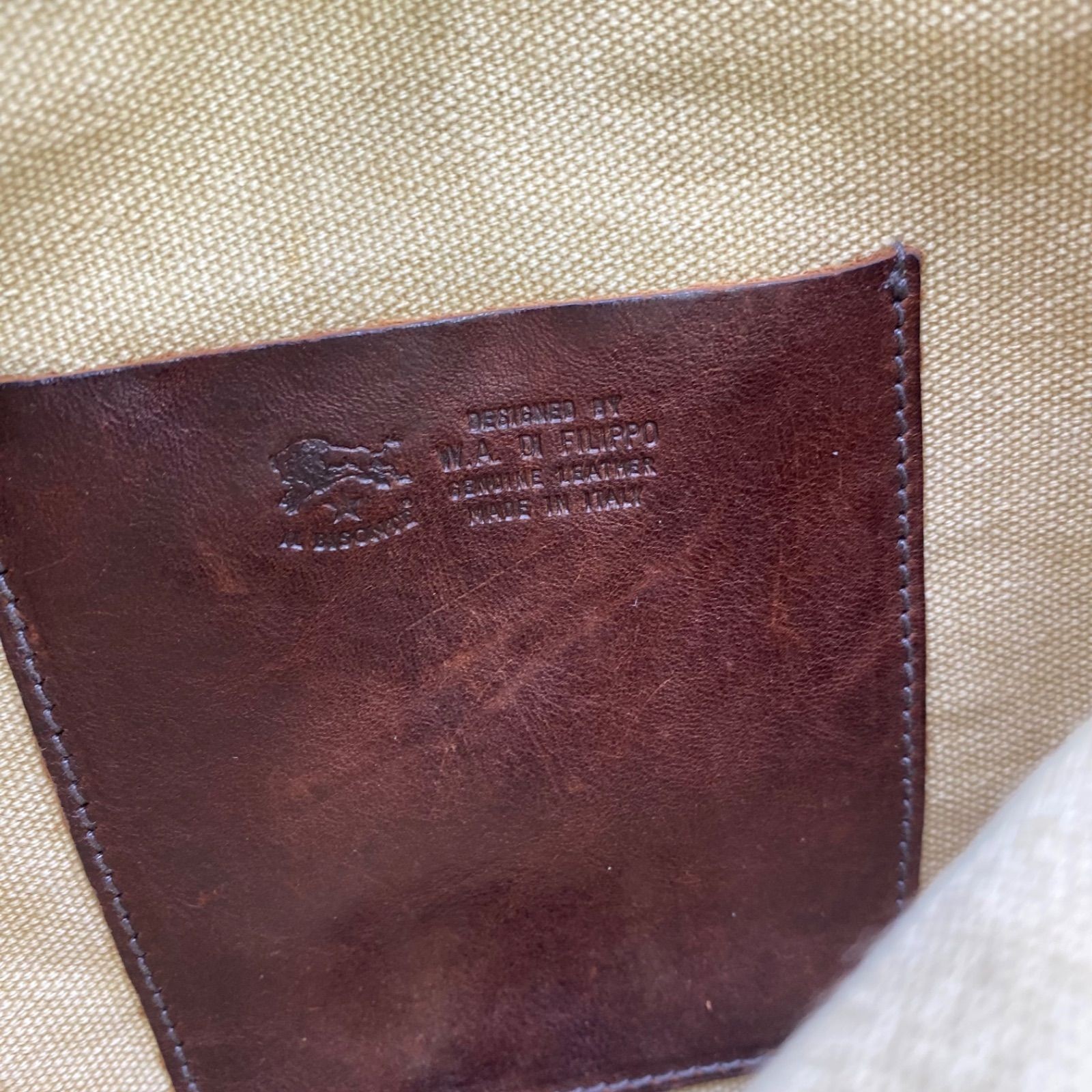 IL BISONTE Authentic Shoulder Bag Crossbody Leather Canvas Brown Beige 19×24cm
