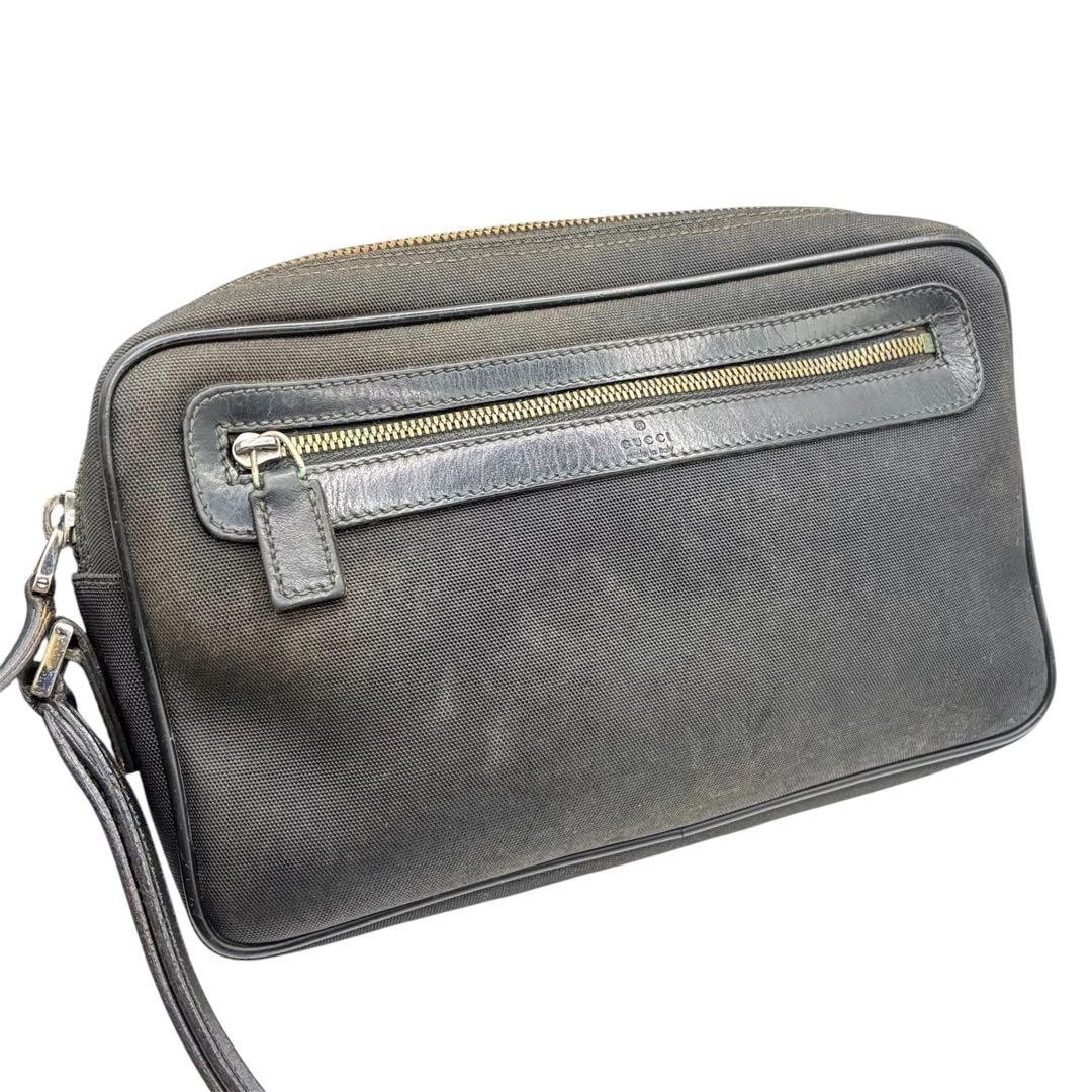 GUCCI G Logo Nylon Leather Clutch Pouch Black Men’s Clutch Bag W24cm Auth