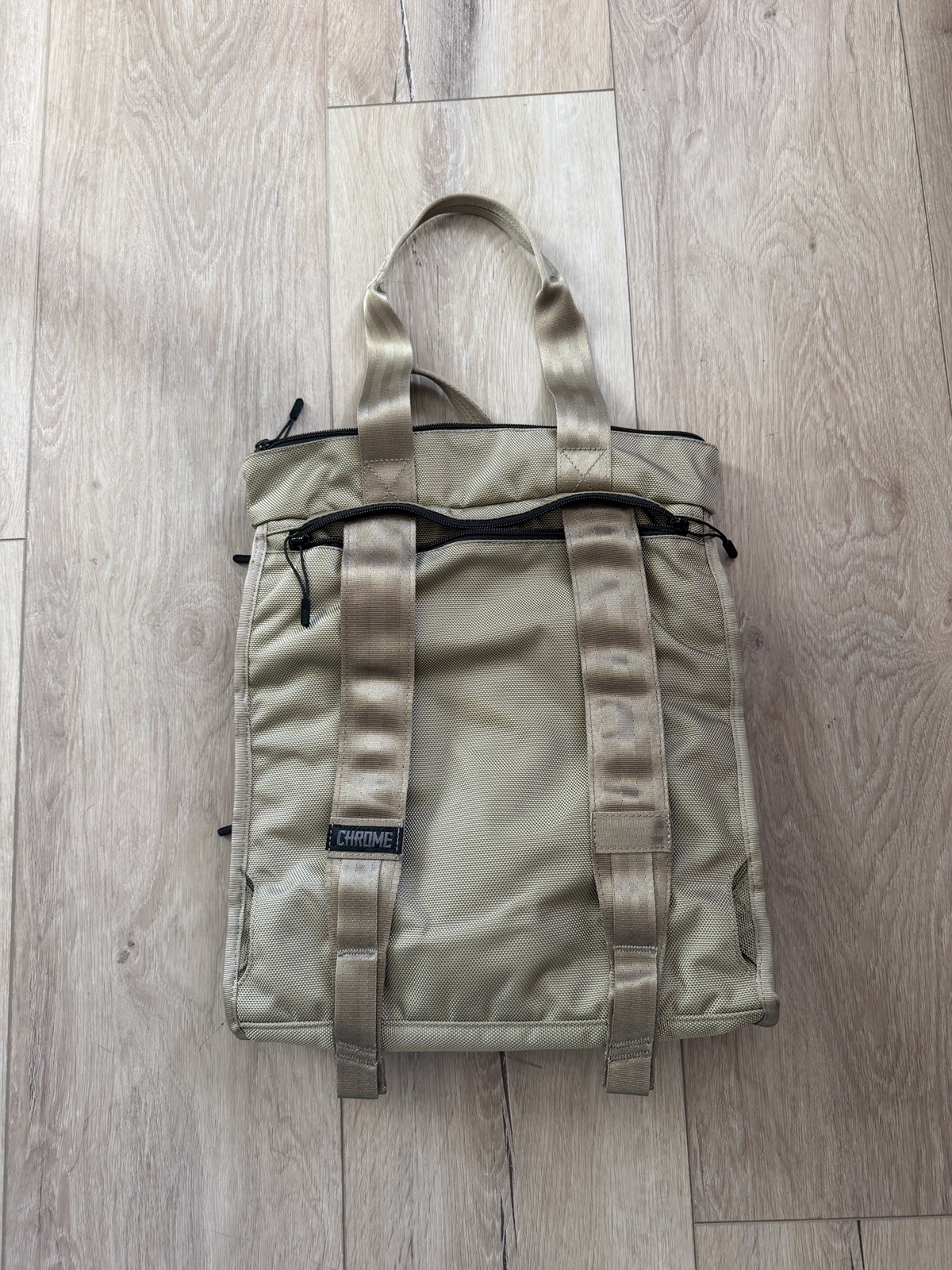 Chrome Bravo Waterproof Roll-top Messenger Backpack Biege