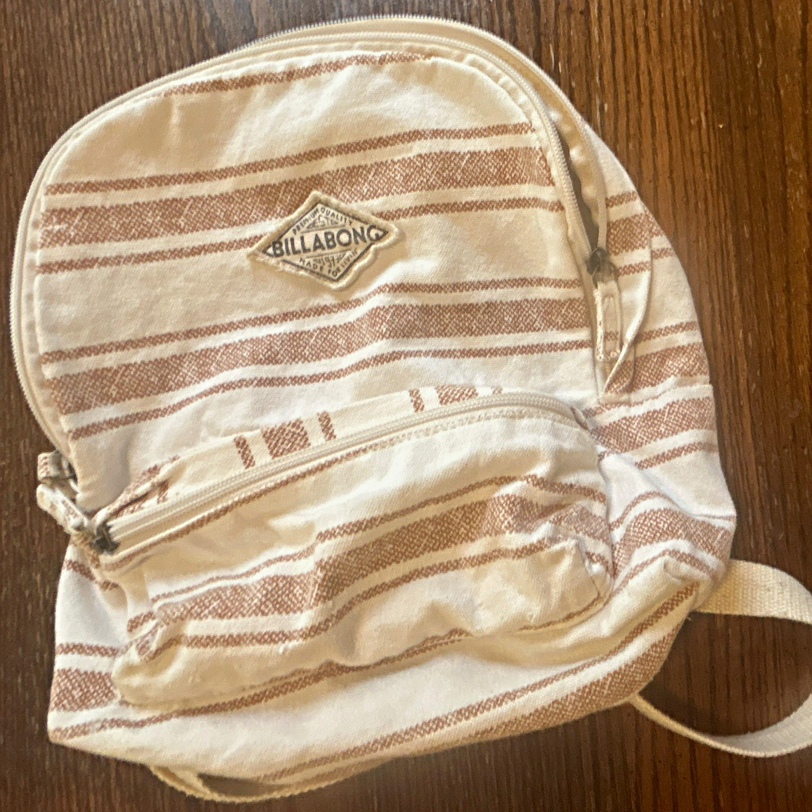 Billabong Small Striped Backpack White Zip Closure Adjustable Straps