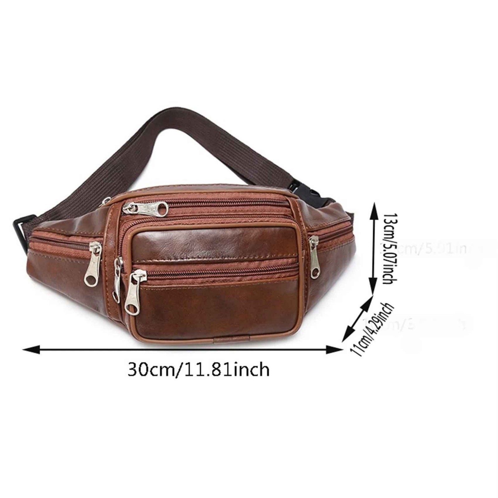 Fanny Pack Waist Bag Men Women PU Leather Multi Zippered Hip Belt Travel Purse