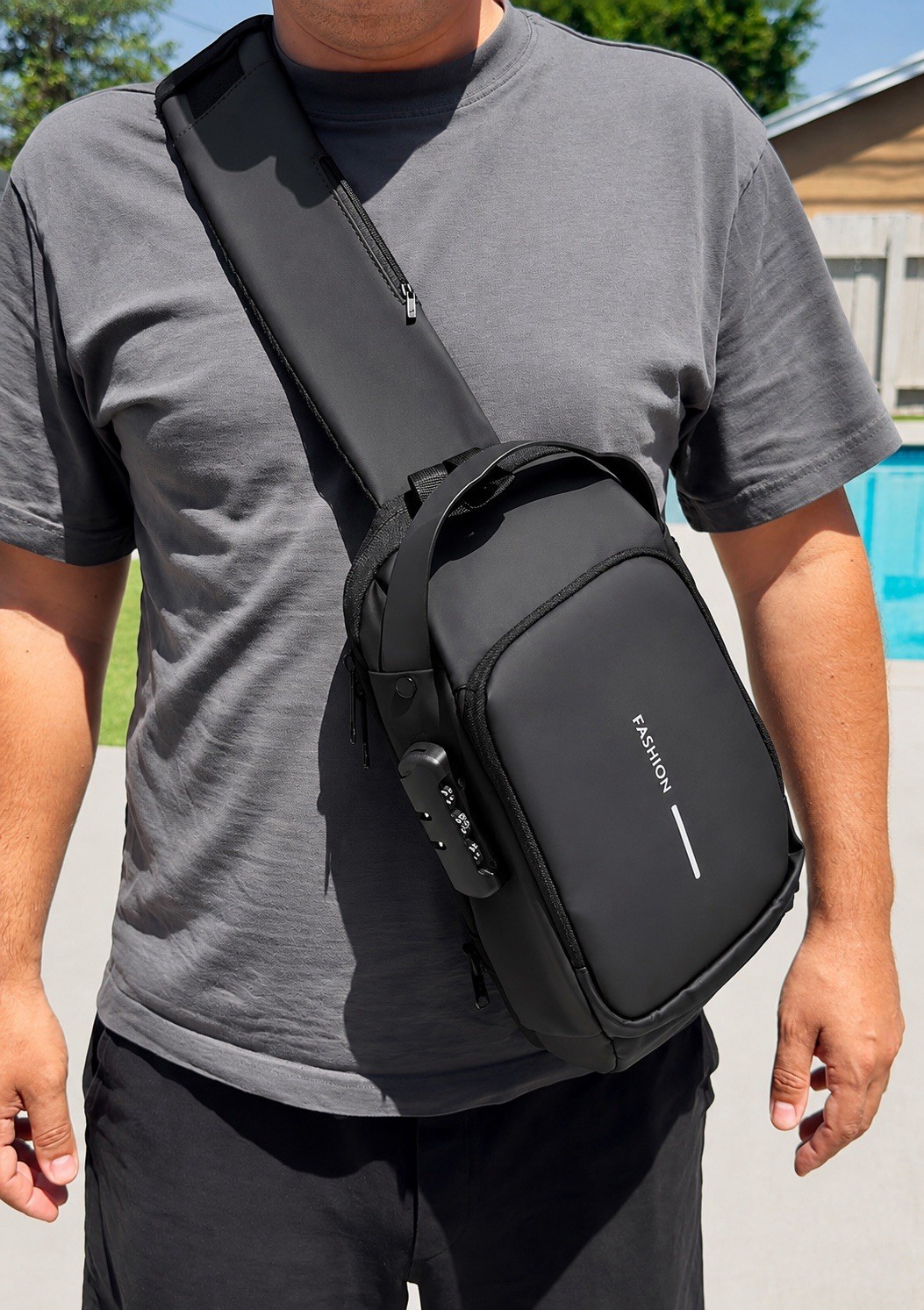 Anti-Theft Crossbody Sling Bag with USB Charging Port & Lock – Black