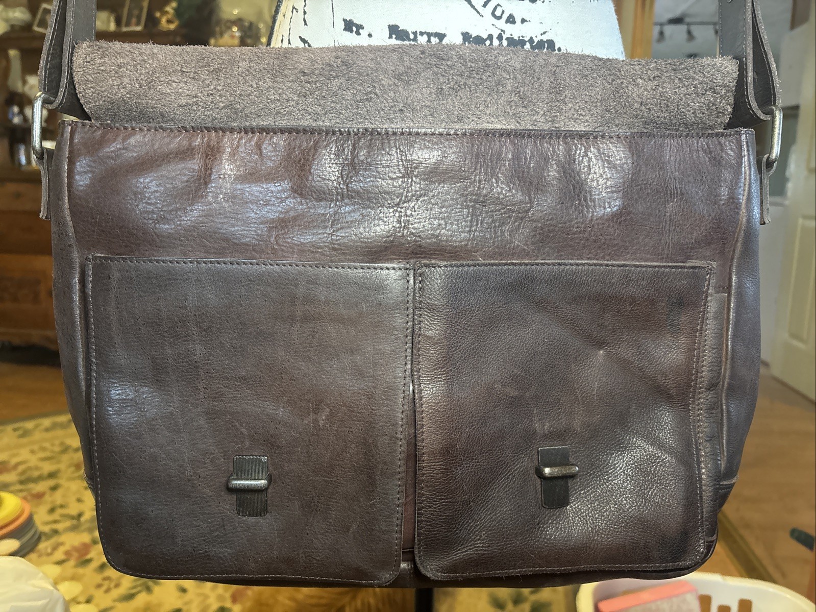 BOSCA Dark Brown Suede Leather 16” Messenger Bag Briefcase Shoulder Strap