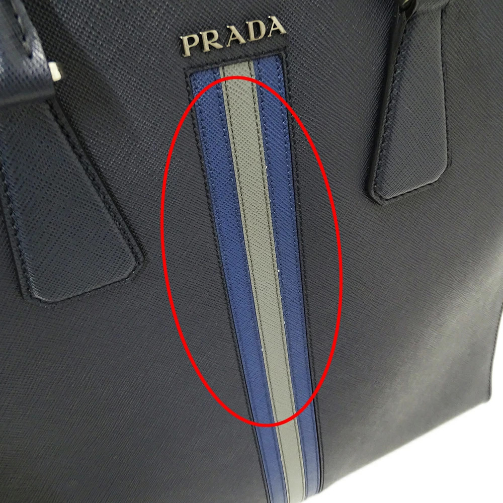 PRADA Bag Tote Bag Handbag Saffiano Navy 2Vg083 Logo Used