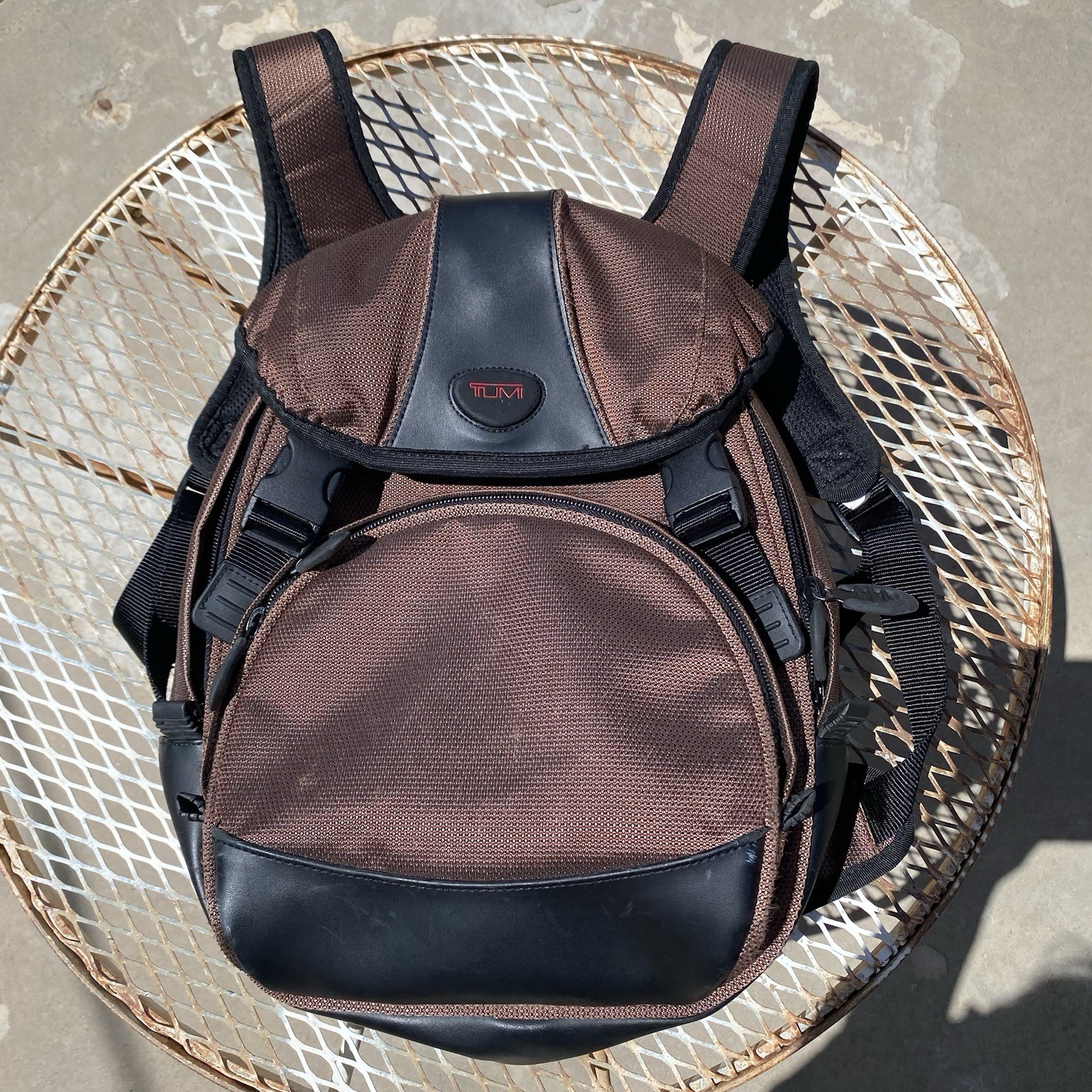 Tumi T2 Backpack Copper Ballistic Nylon & Leather Bottom Padded Straps