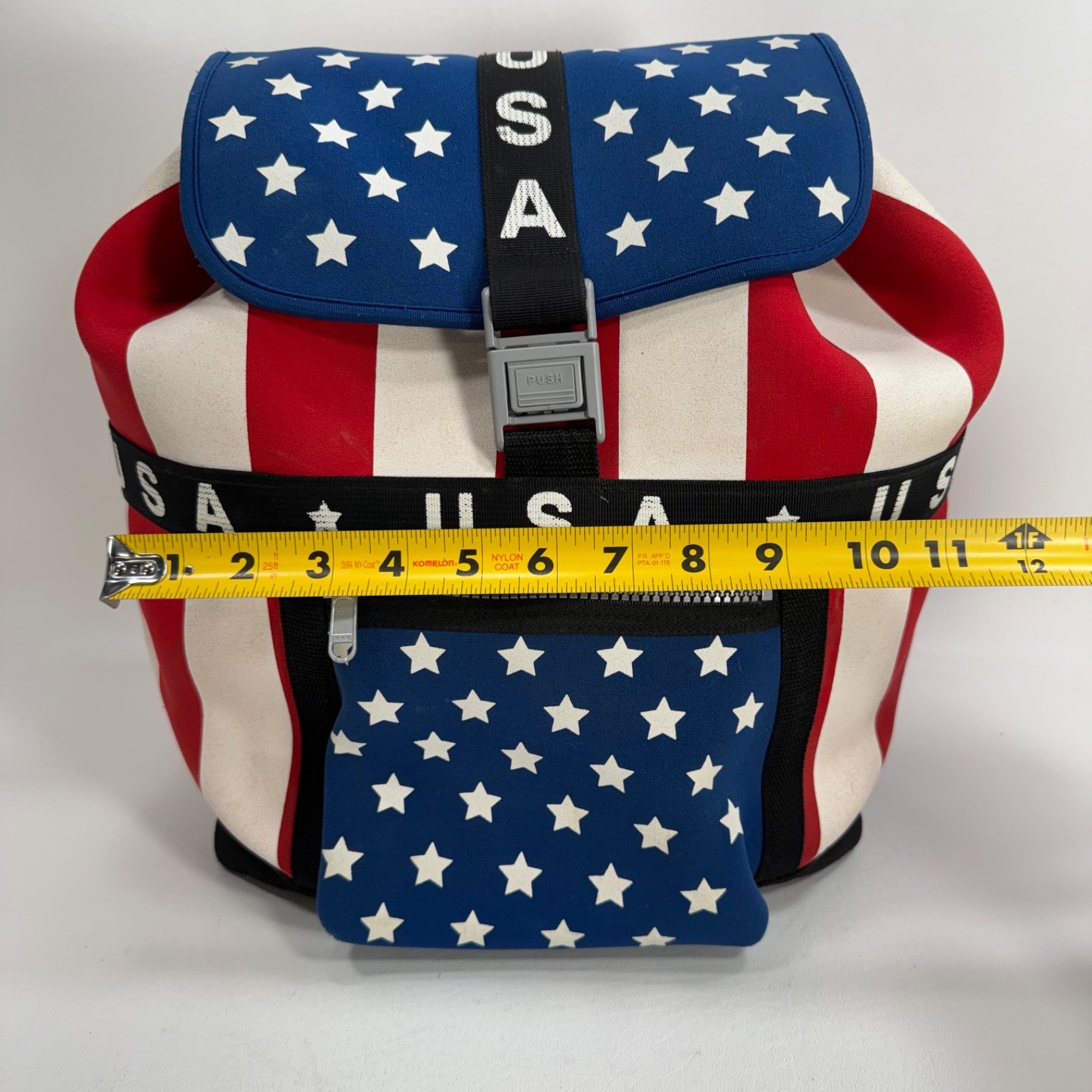 Vintage American Flag Print Backpack Red White Blue Neoprene Y2K 90s Bag
