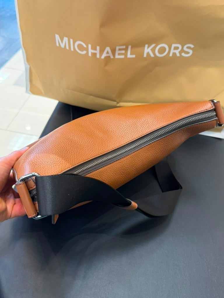 Michael Kors Cooper Pebbled Leather Soft Crescent Crossbody Bag Luggage Men MK