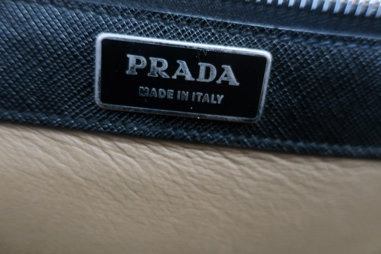 Authentic Mens Prada Saffiano Grained Leather Black Key Lock Cartella Briefcase