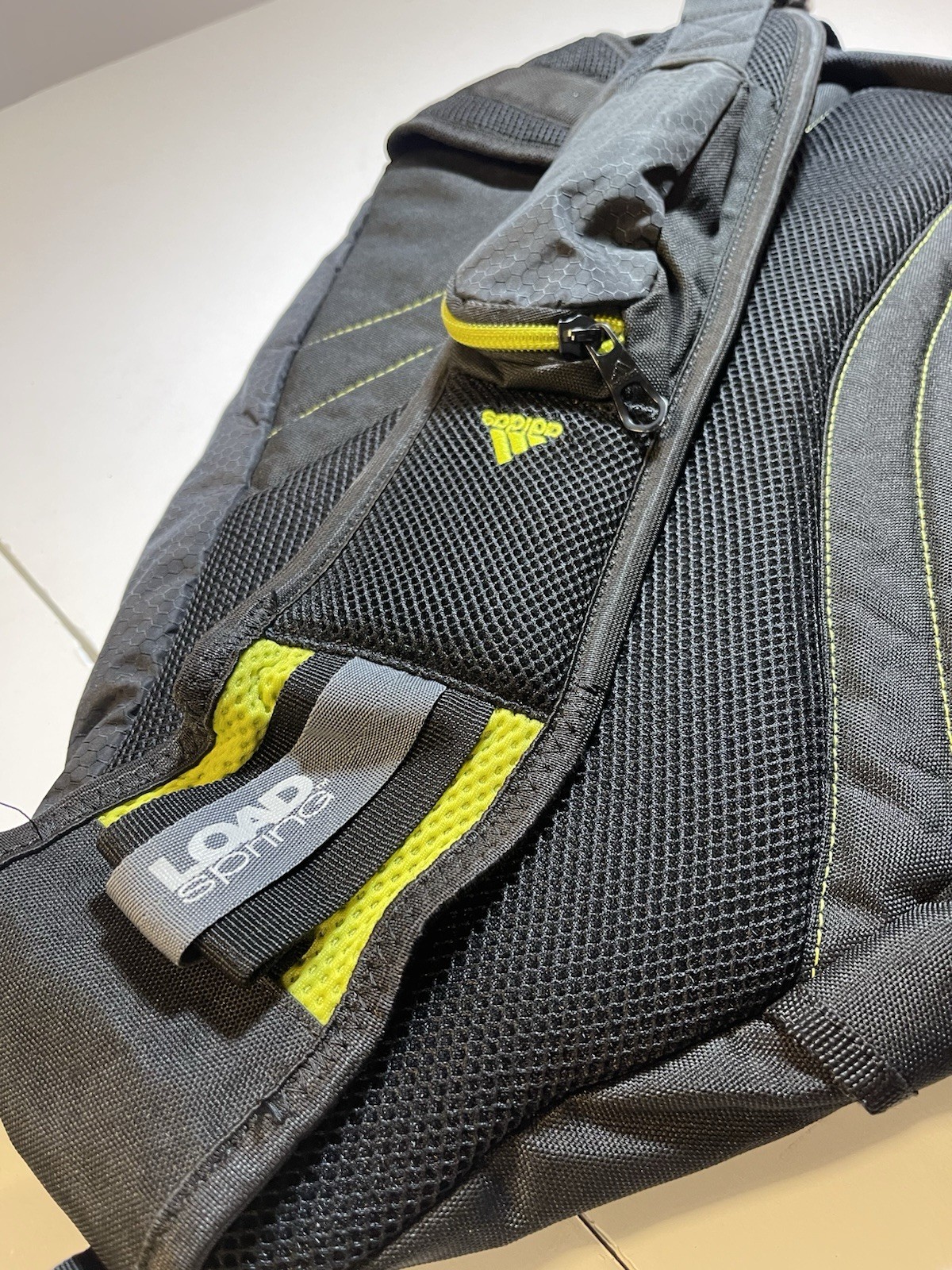Adidas Sling Backpack Black Safety Green Crossbody 3 Pocket Shoulder Strap 16×20