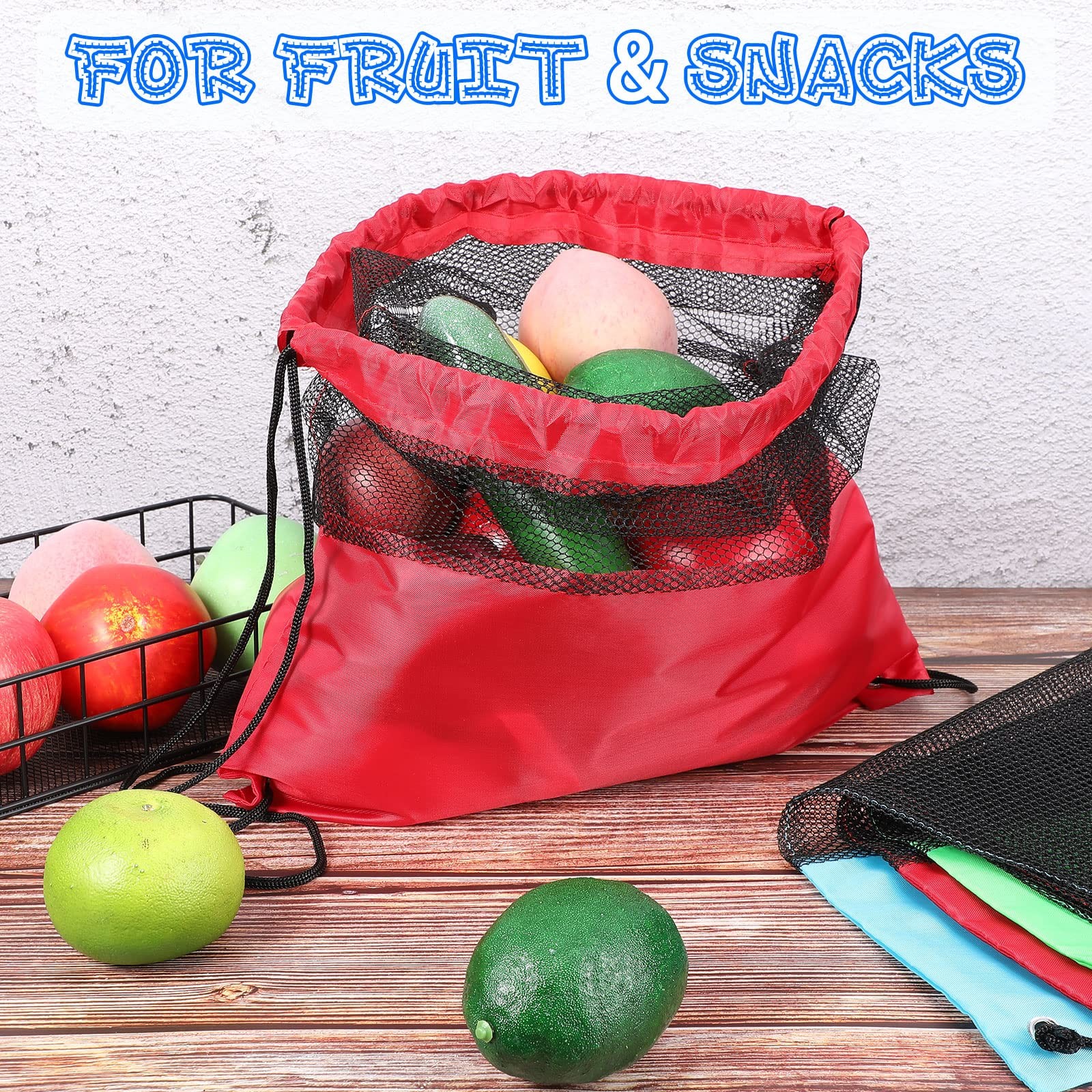 Mesh Drawstring Bags 12 PCS Net Backpack Sports Storage Beach Gym Mixed Colors