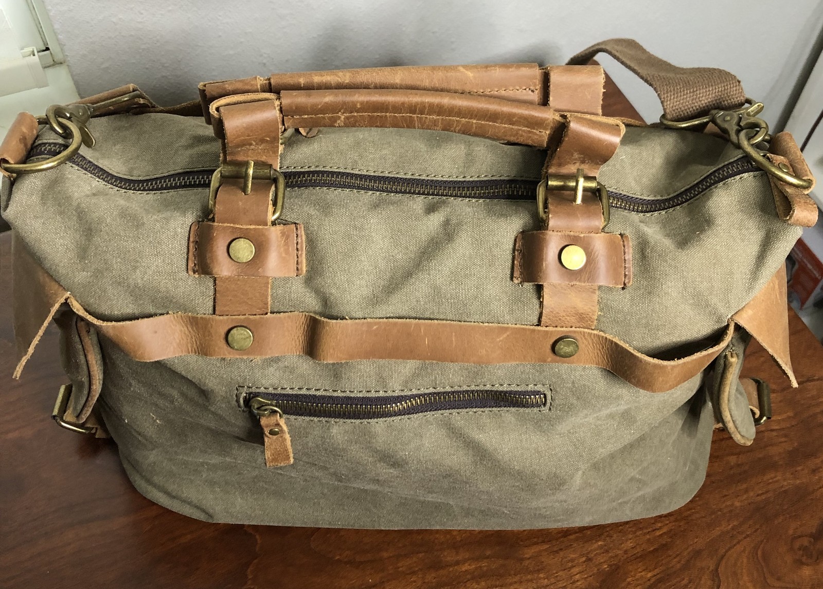 Vintage Canvas & Leather Duffel Bag – Heavy Duty Travel Weekender Tote Unbranded