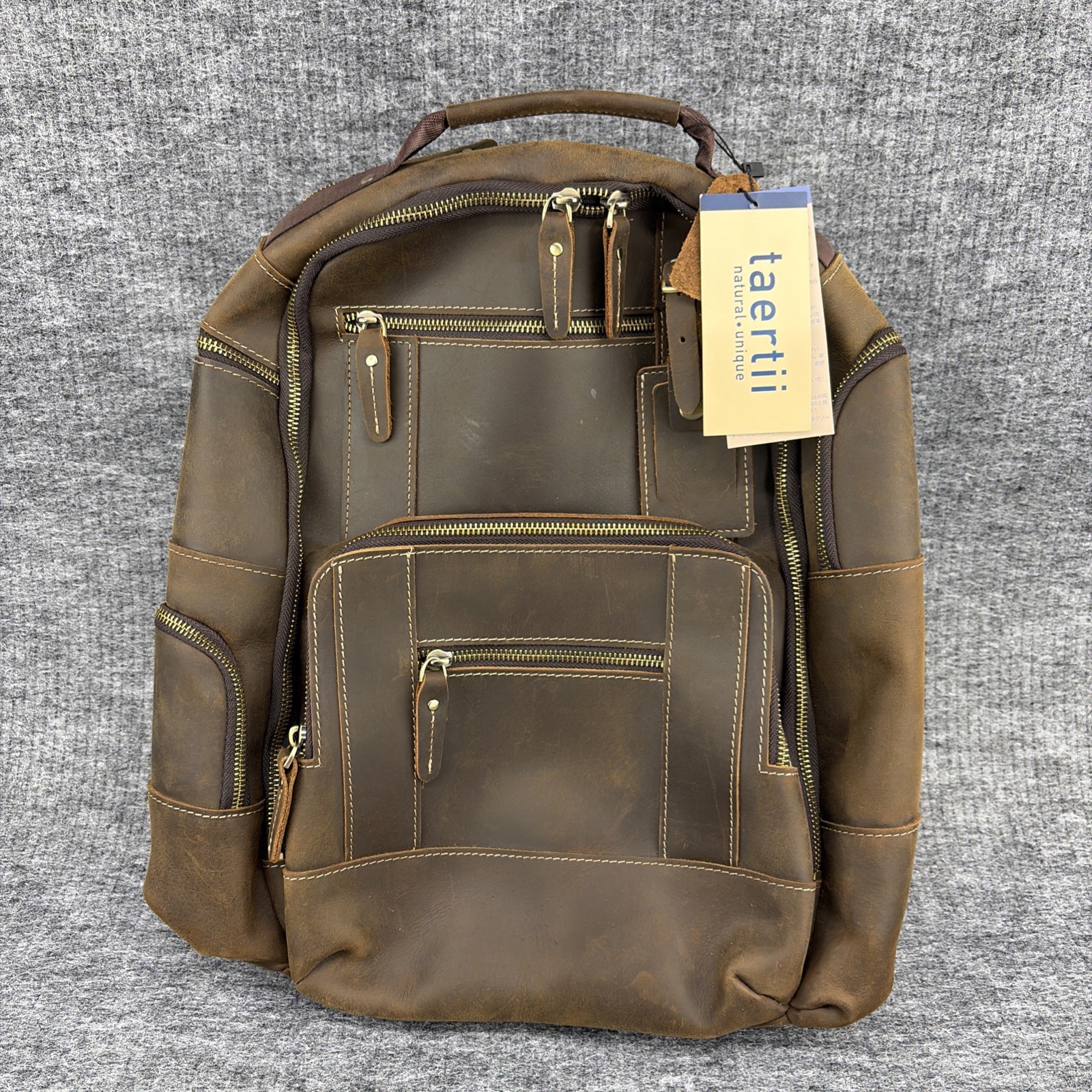 Taertii Brown Leather Backpack – 17.3 inch Laptop Capacity – New w/tags