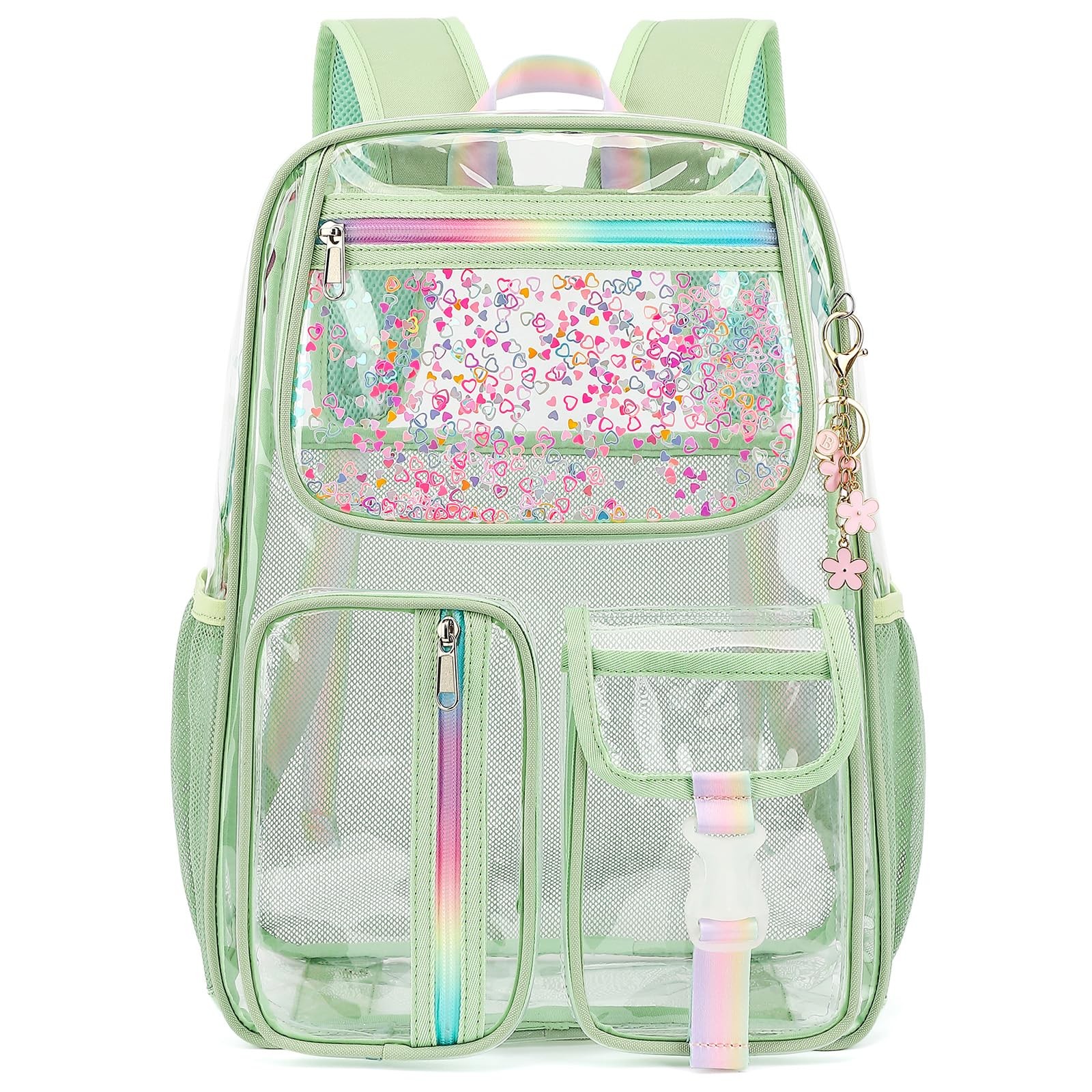 Clear Backpack Girls Women Heavy Duty See Through School Bookbag Matcha Green