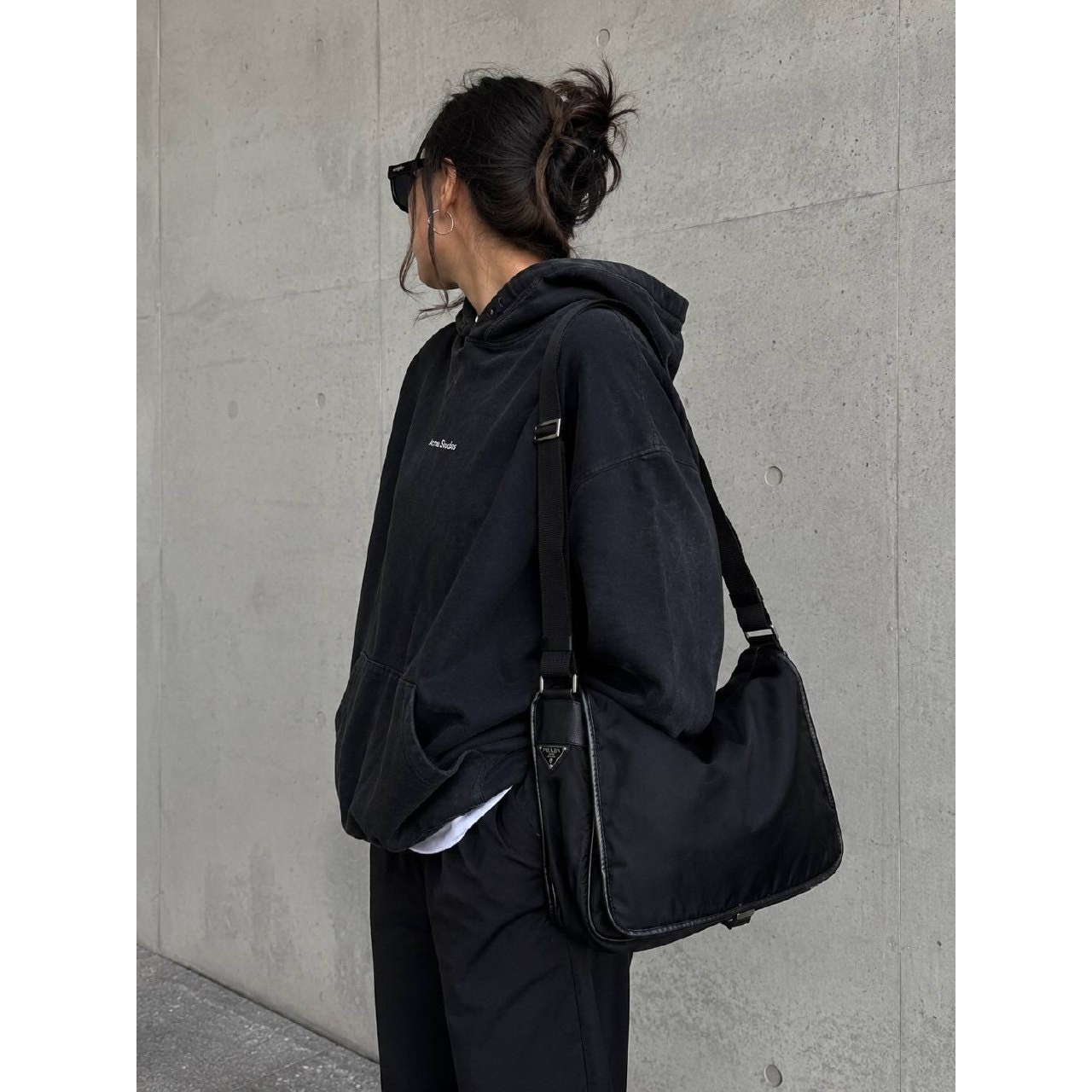 Prada Triangle Logo Black Nylon Messenger Bag