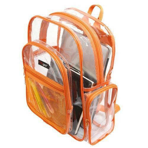 Clear Backpack Transparent See Thru School Security Heavy Duty Bookbag, Orange