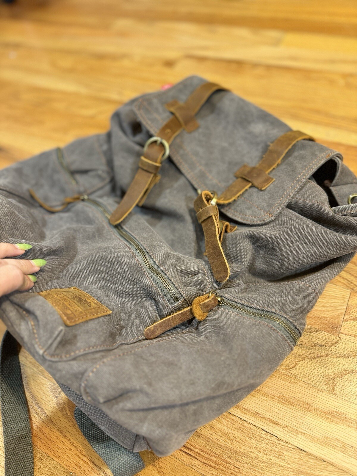 Augur Strauss Canvas Backpack Grey And Green