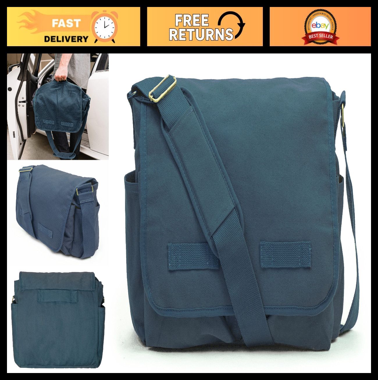 Vintage Messenger Bag – Heavyweight Cotton Canvas Shoulder Bag with Upgraded Fea