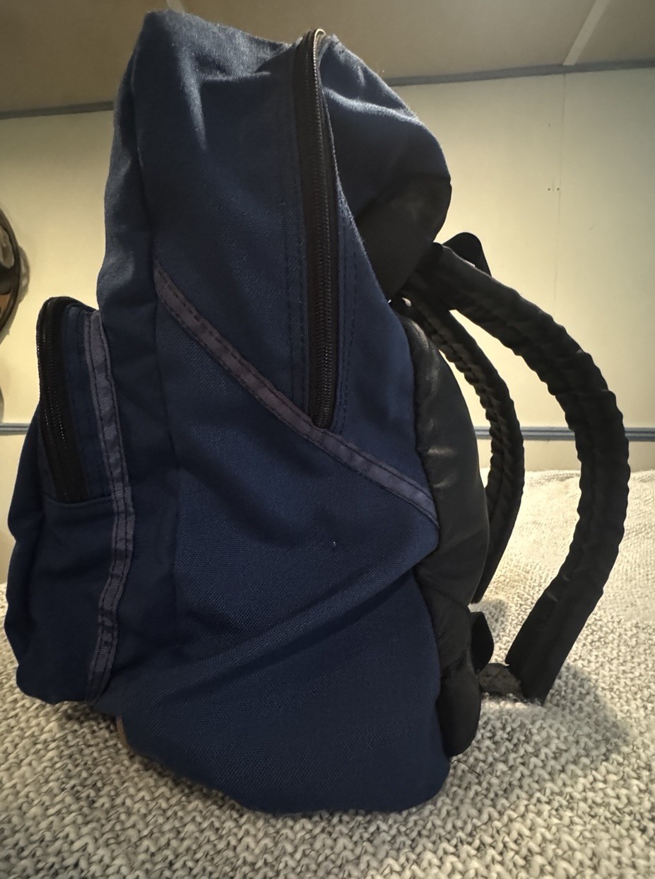 Vintage 1990s NIKE Navy Blue Backpack Swoosh Logo Nylon Suede Leather Bottom