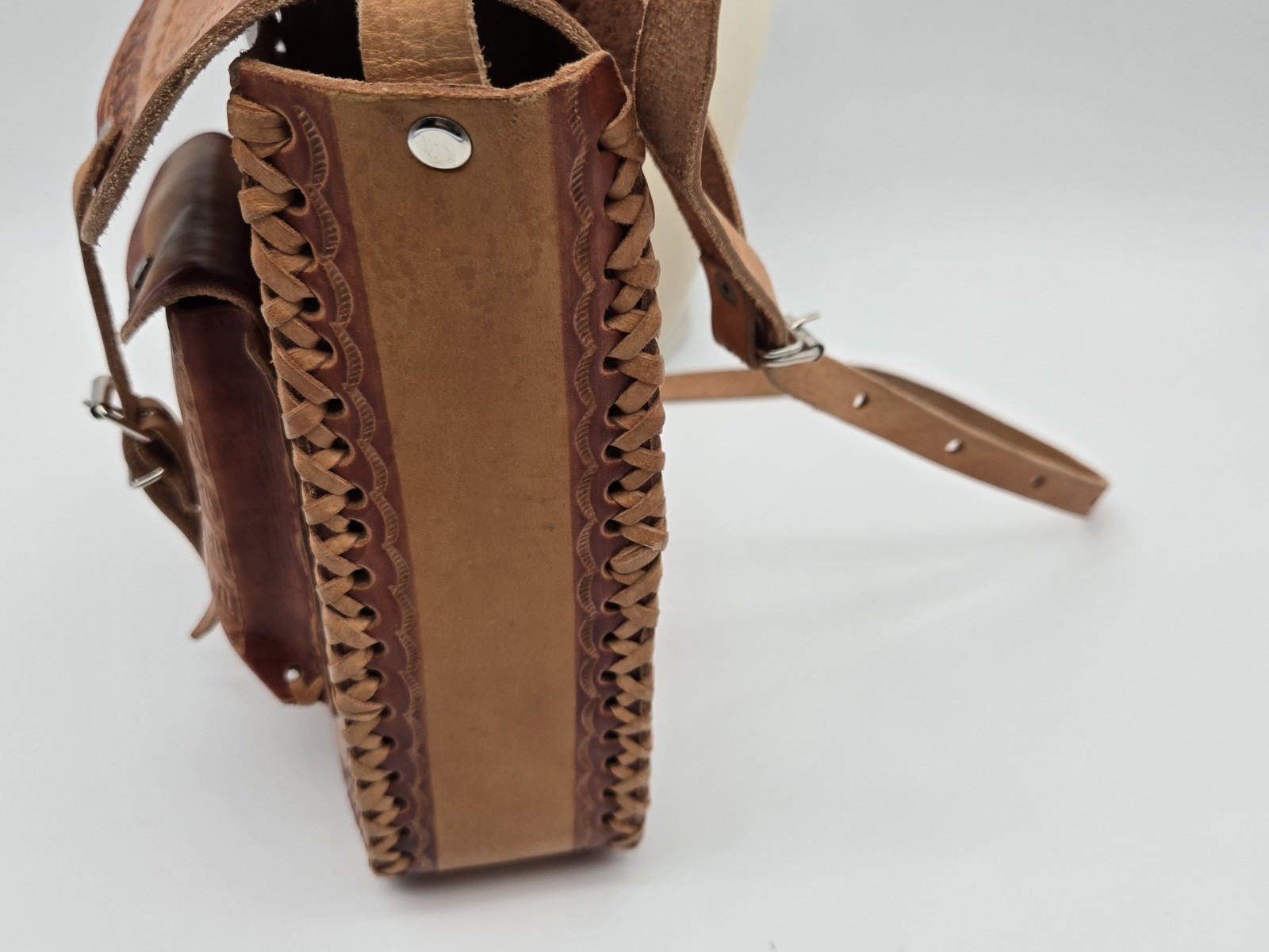 Leather Shoulder Bag Light Brown Embossed Crossbody Rustic Handmade