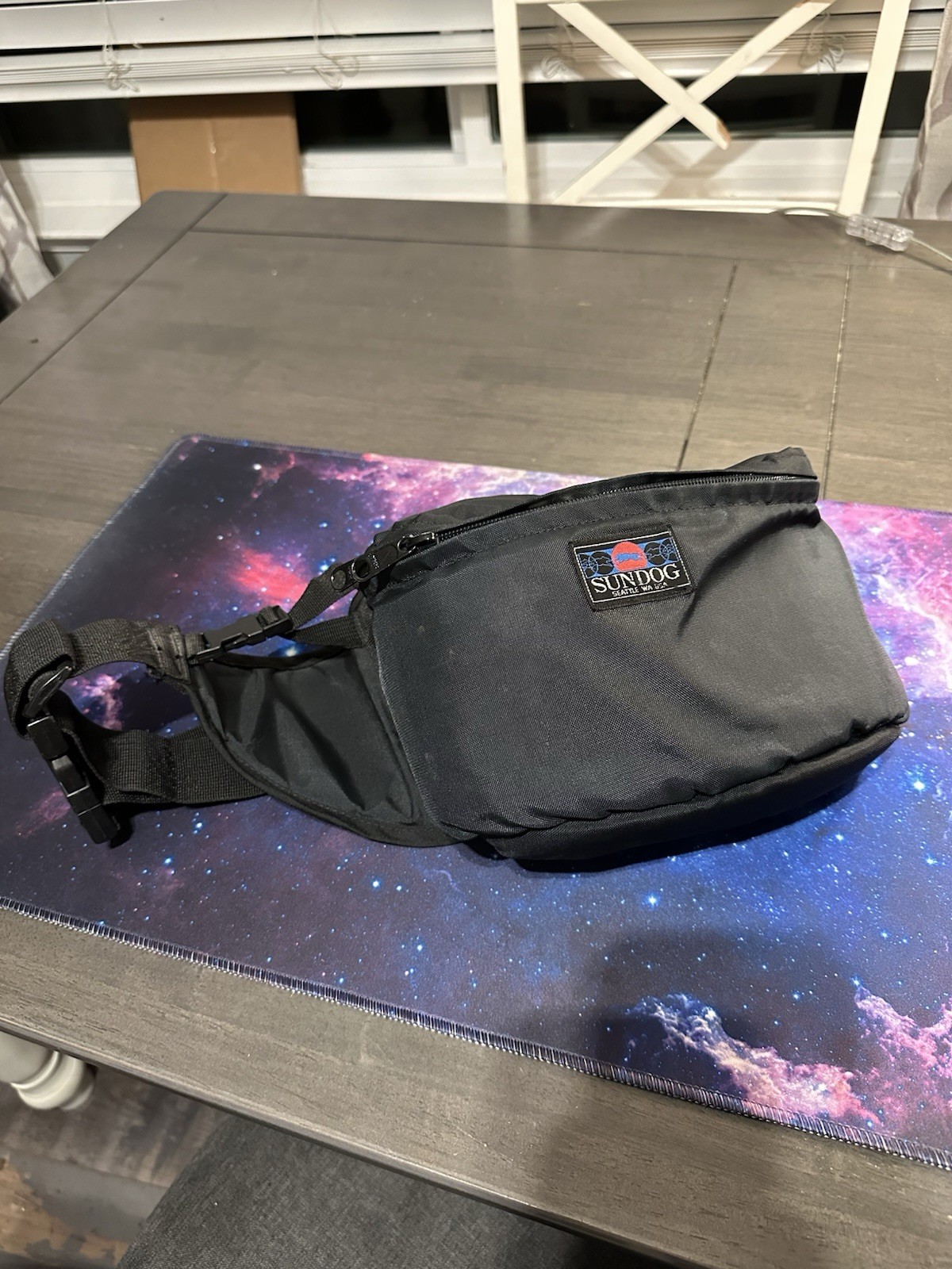 VTG Sun Dog Fanny Pack Bag Black Belt Waist Adjustable Outdoor Zip Retro 90s USA