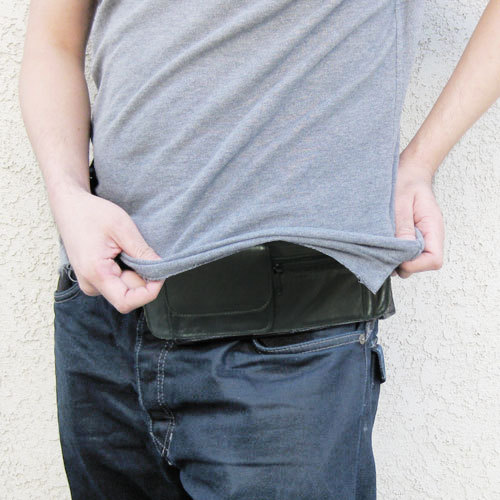 Black Leather Fanny Pack Money belt Passport Holder Travel Waist Bag US SELLER