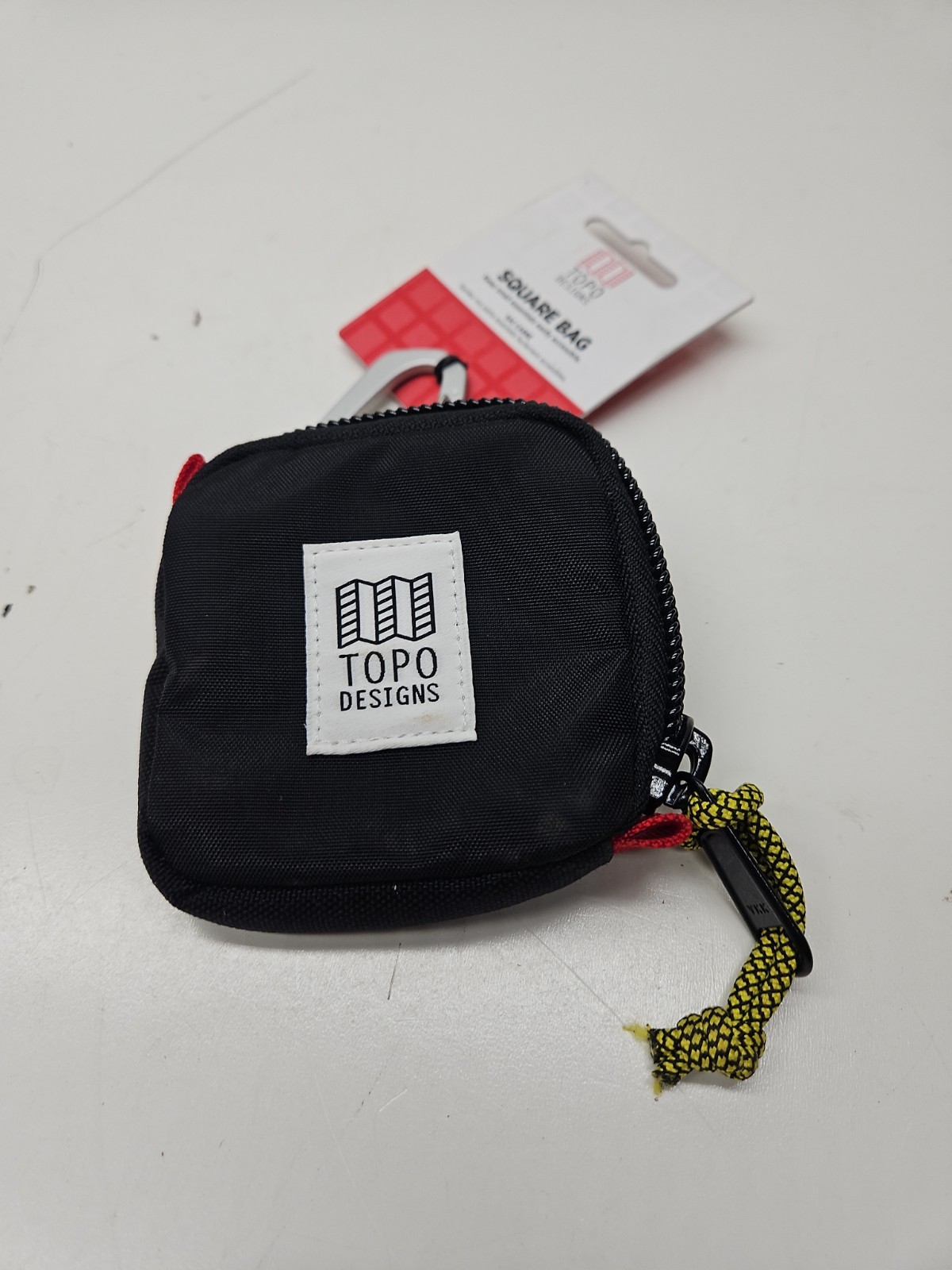Topo Designs Square Bag Mini Pouch Black Zip Carabiner Clip Small Accessory Case