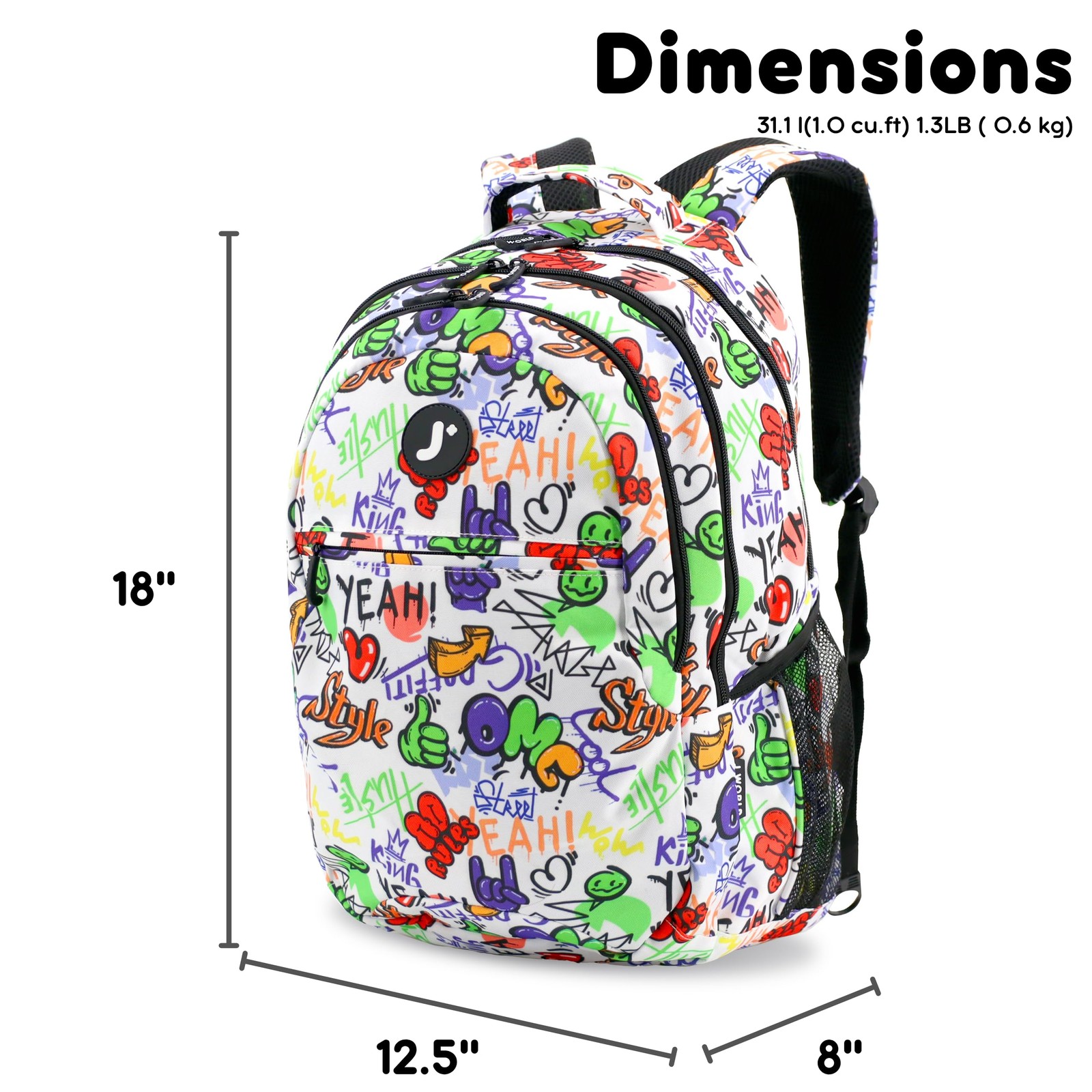 School Backpack for Kids. Cute Laptop Bookbag, Street Art, One Size