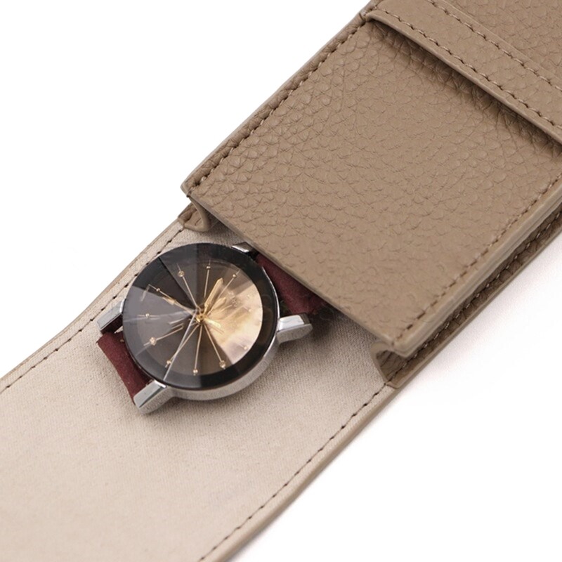 Travel Watch Case PU Leather Protective Pouch Soft Lining Bag for Business Trips