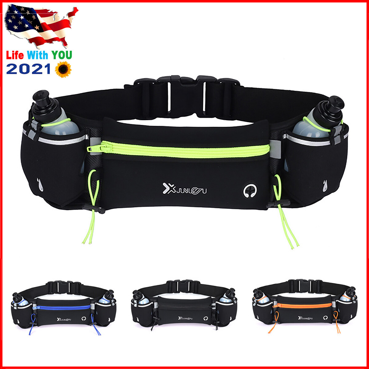 Running Cycling Belt Waist Pack Bag With Water Bottle Sports Fitness Phone Pouch