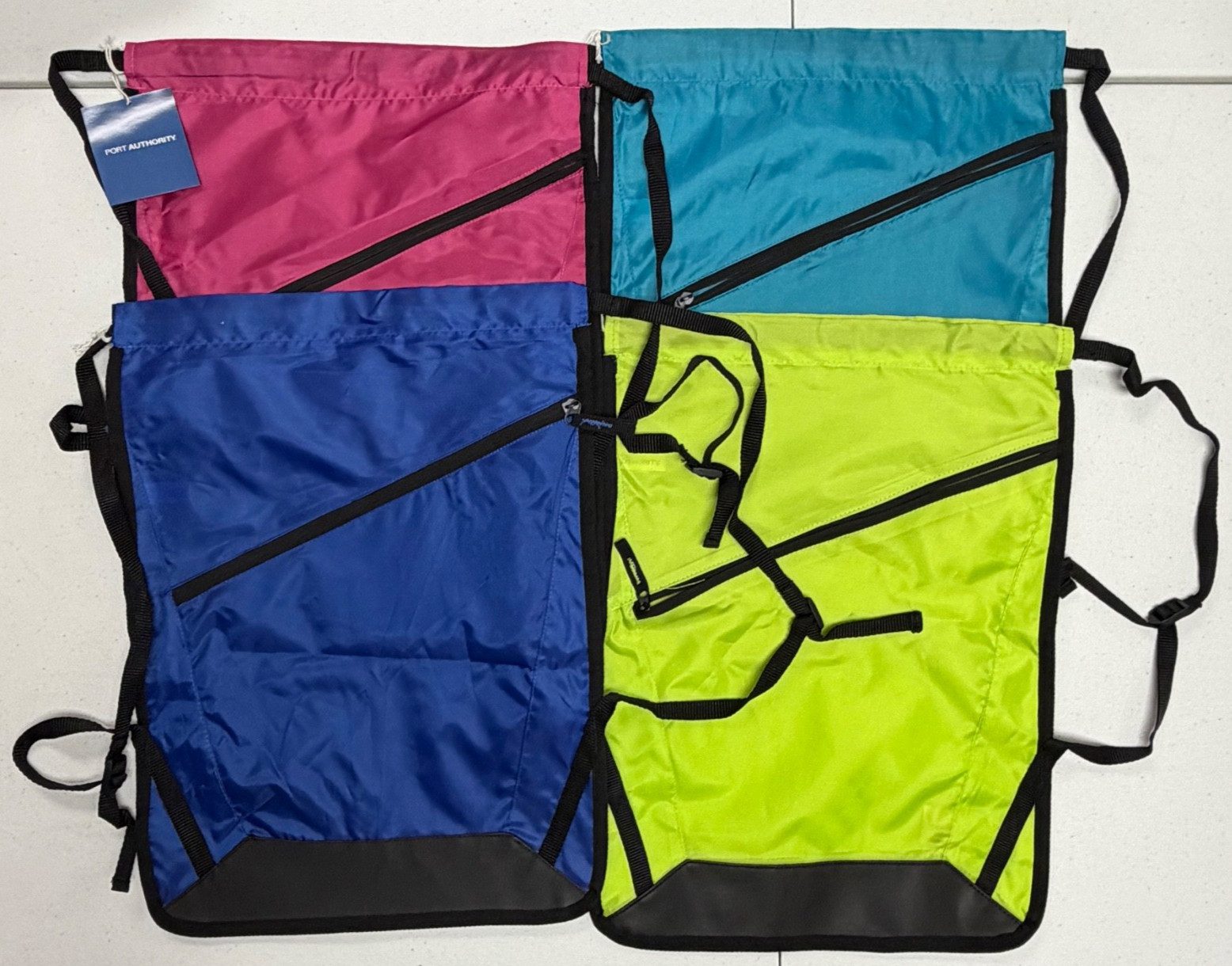 NWT Port Authority Zip-It Cinch Packs BG616 Lot of 32 – 8 of Each Color