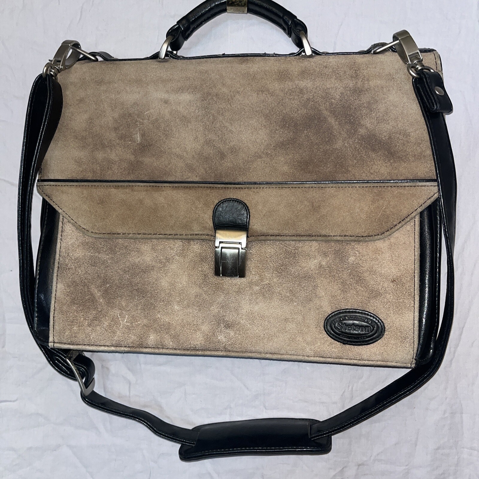 Vintage John Stetson Leather Suade Briefcase Portfolio Top Handle/shoulder Strap