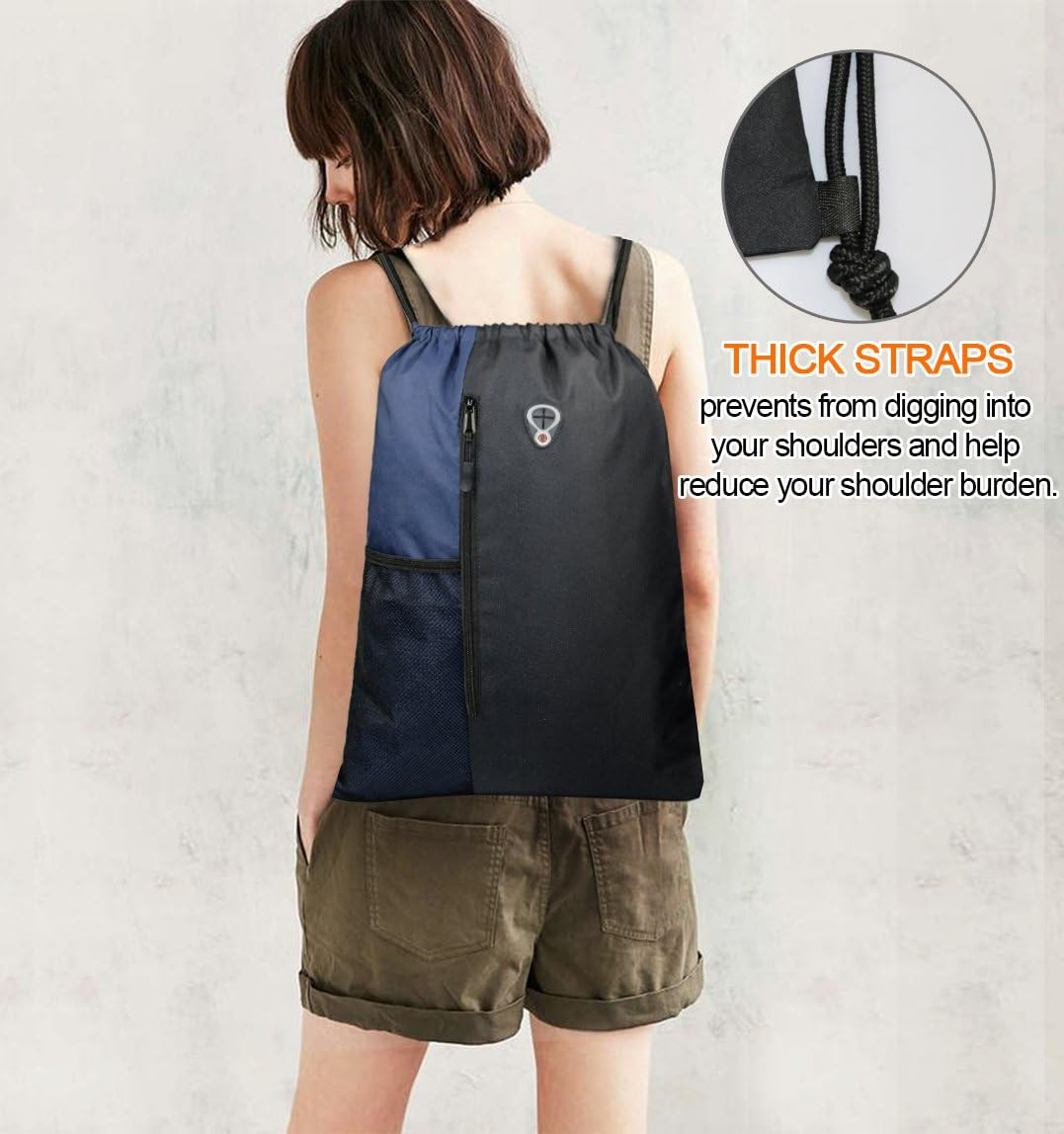 Drawstring Backpack Sports Gym Bag for Women Men Large Cinch Sackpack with 2 Zip