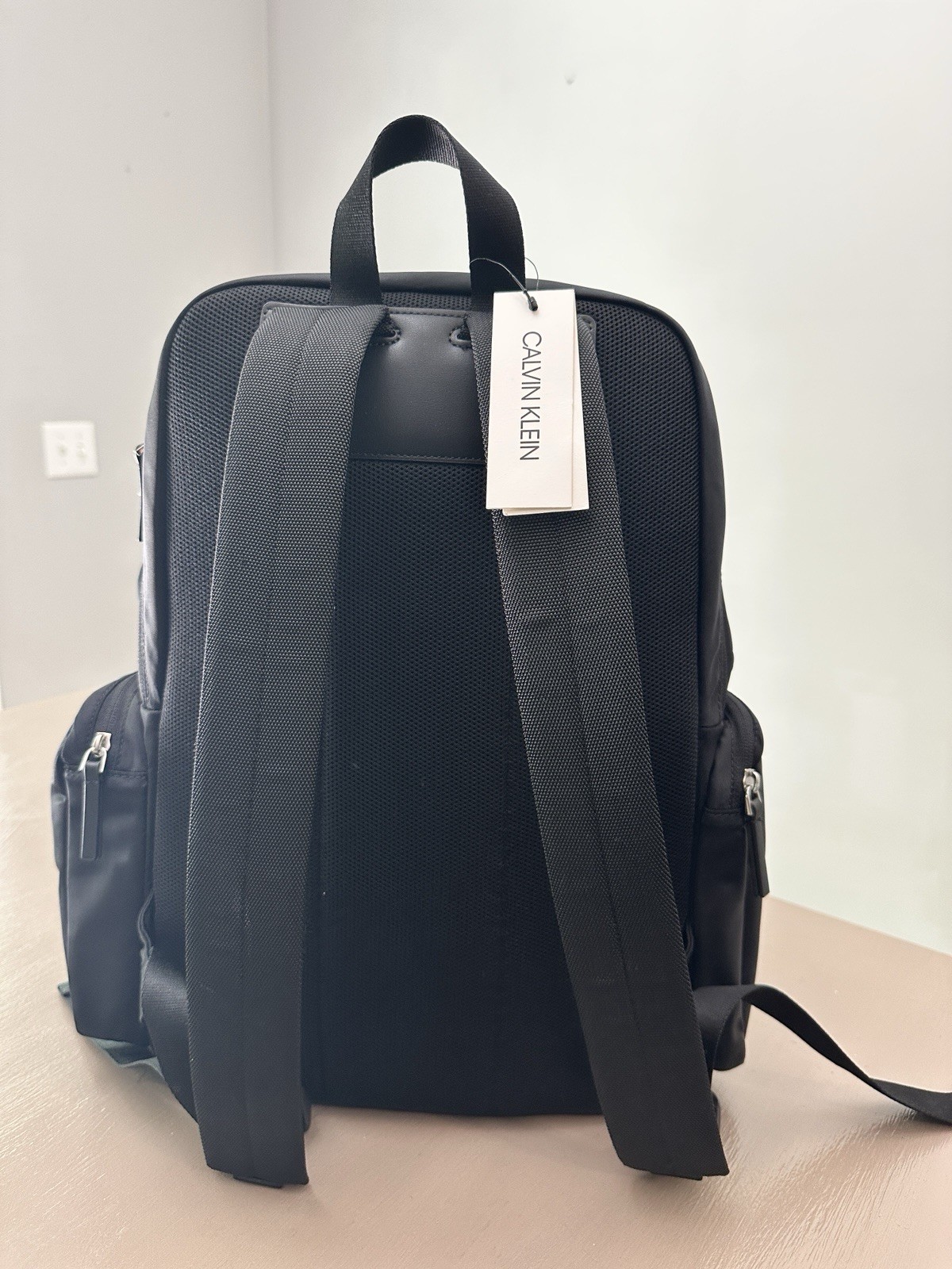 Calvin Klein Black Nylon Flap Backpack Laptop Sleeve Travel School Bag NWT