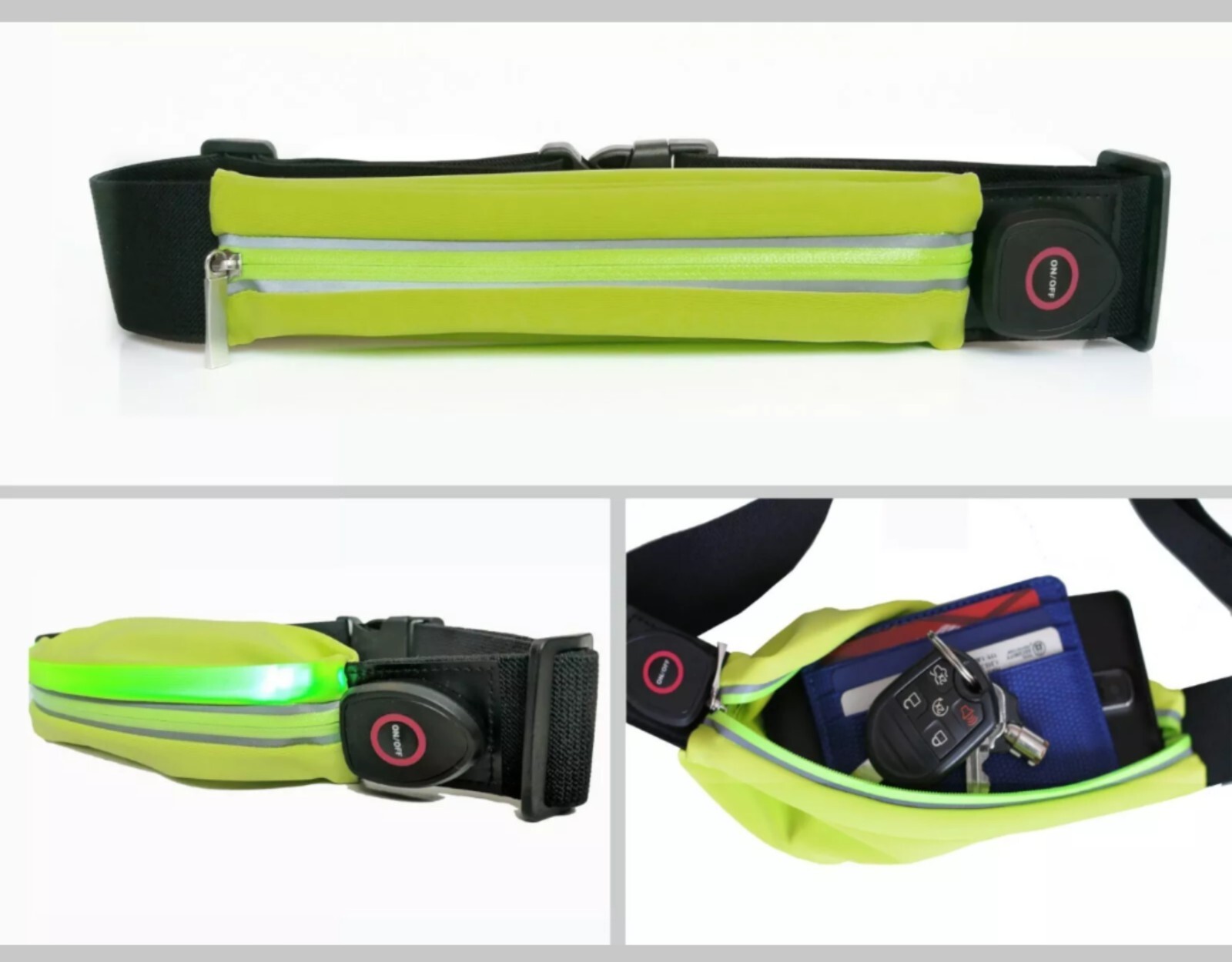 Waterproof Fanny Pack with LED Safety Light for Night Running Walking Bicycling