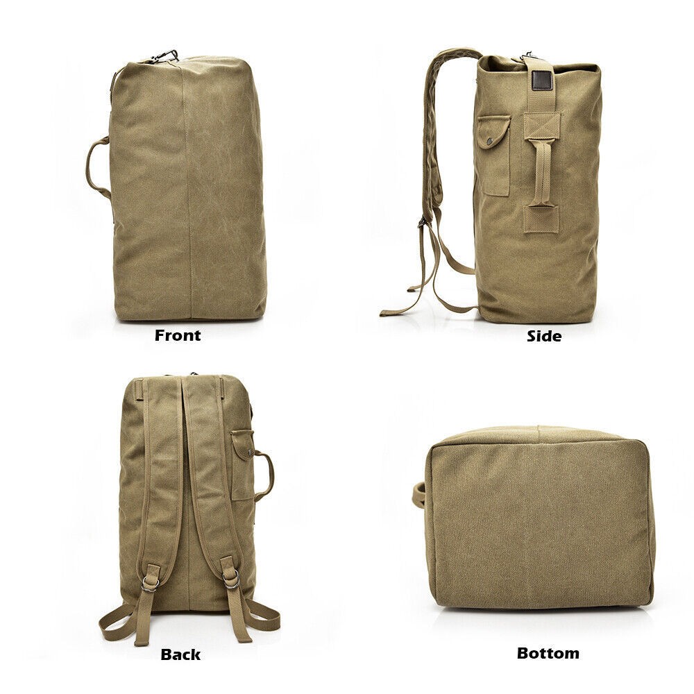 Large Canvas Luggage Bag Backpack Men Bucket Camping Travel Shoulder Rucksack