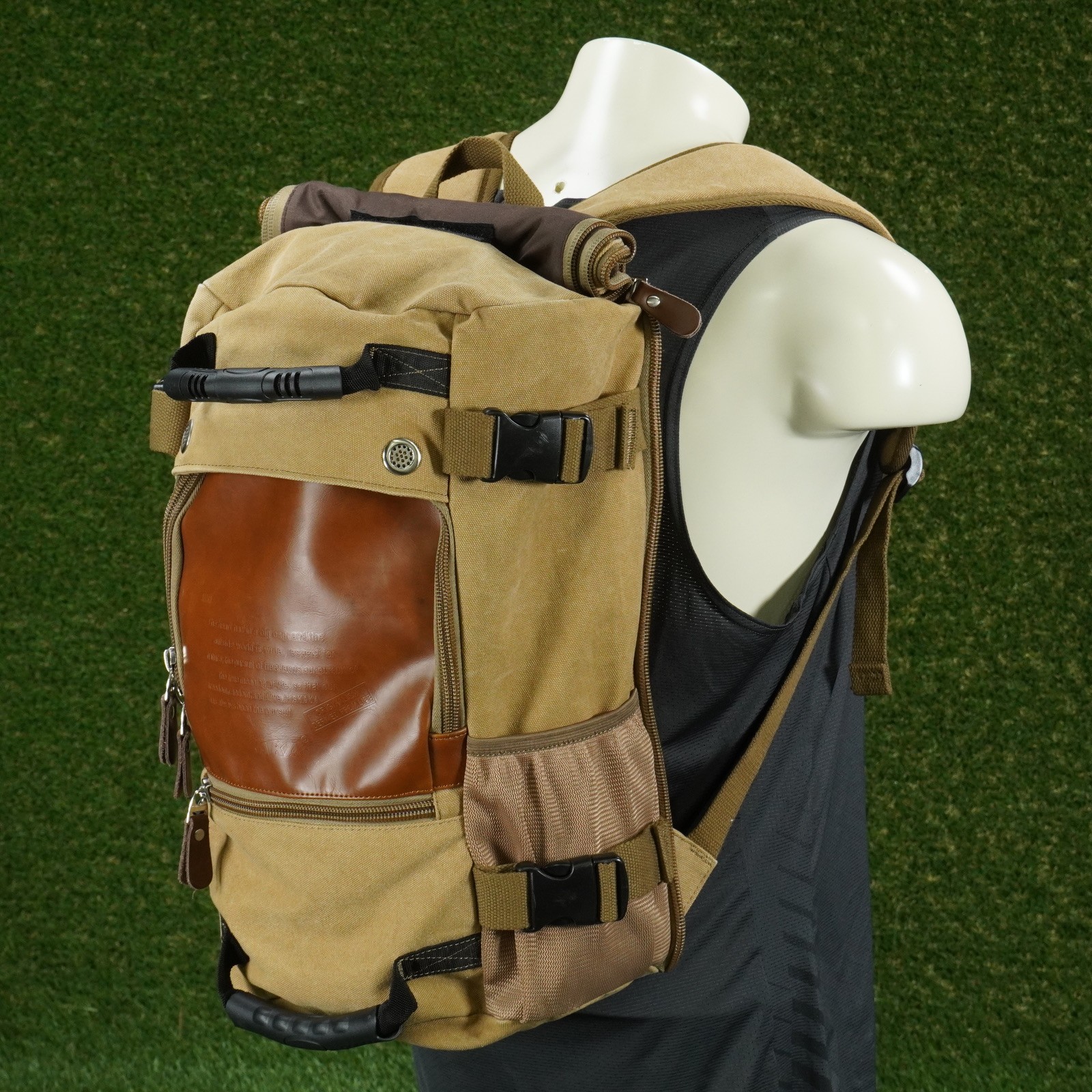 KAKA 2008 TRAVEL BAG BACKPACK LAPTOP BAG KAHKI BIEGE LEATHER, 19″ X 11.8″ X 7.1″
