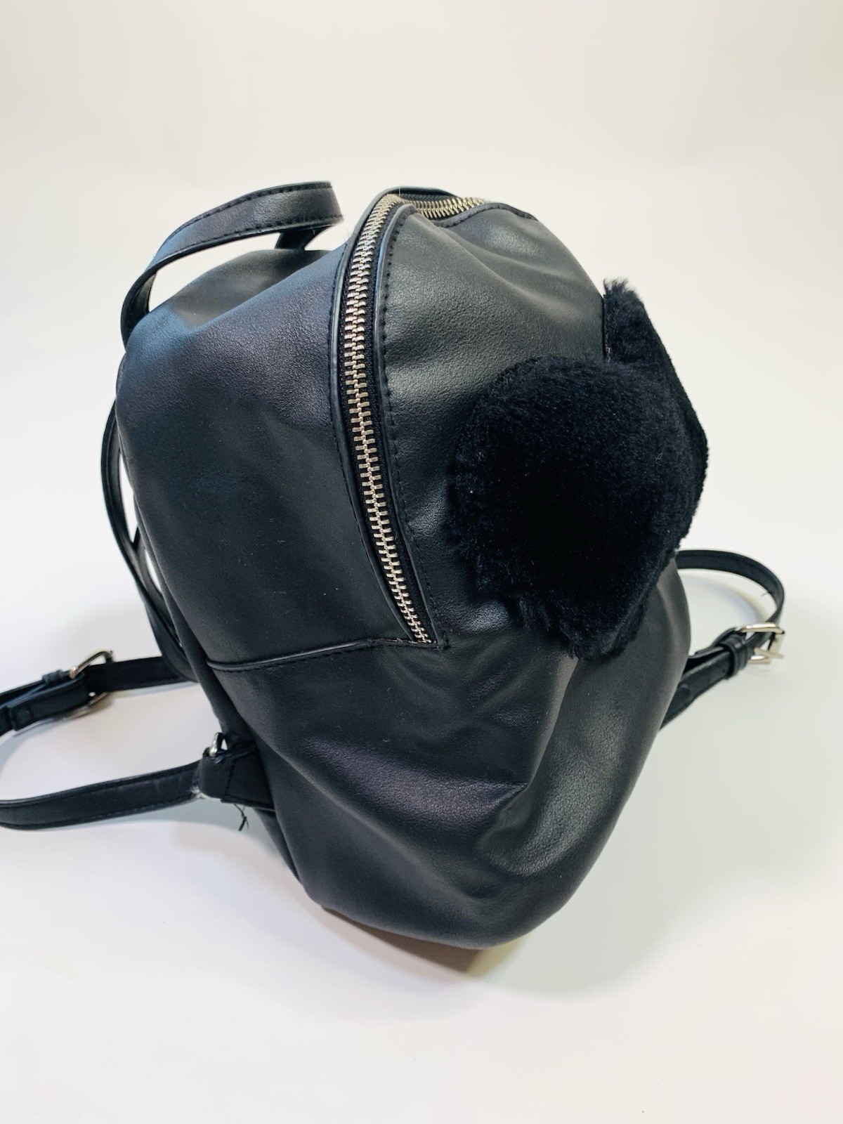 Black Fur Heart Design Backpack Small Stylish Travel Bag 9×8 Inch