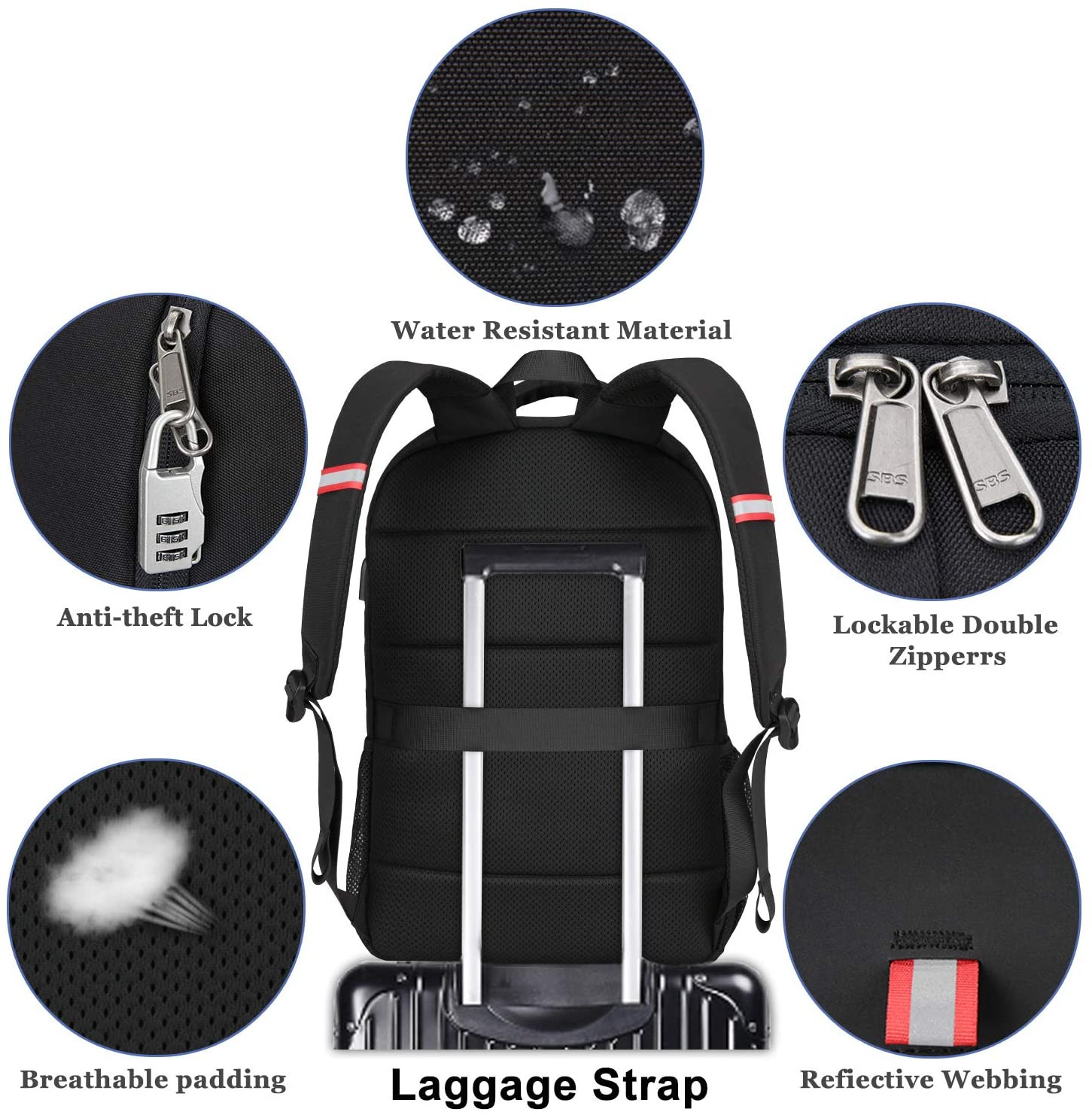 17 Inch Extra Large Laptop Bag Durable Backpack Anti-Theft Water Resistant Black
