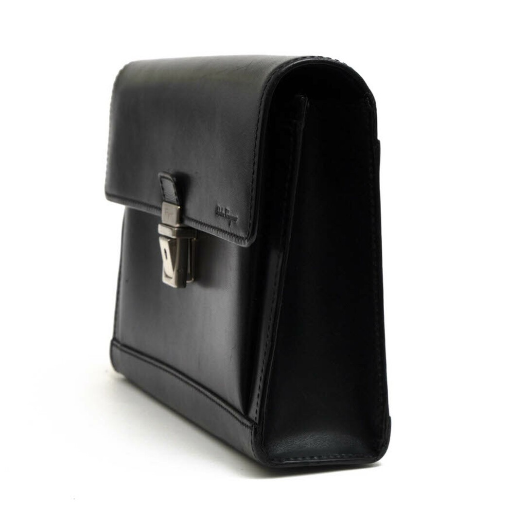 Ferragamo Men’s Business Second Clutch Bag Black Leather Flip-style 26x19x6.5cm