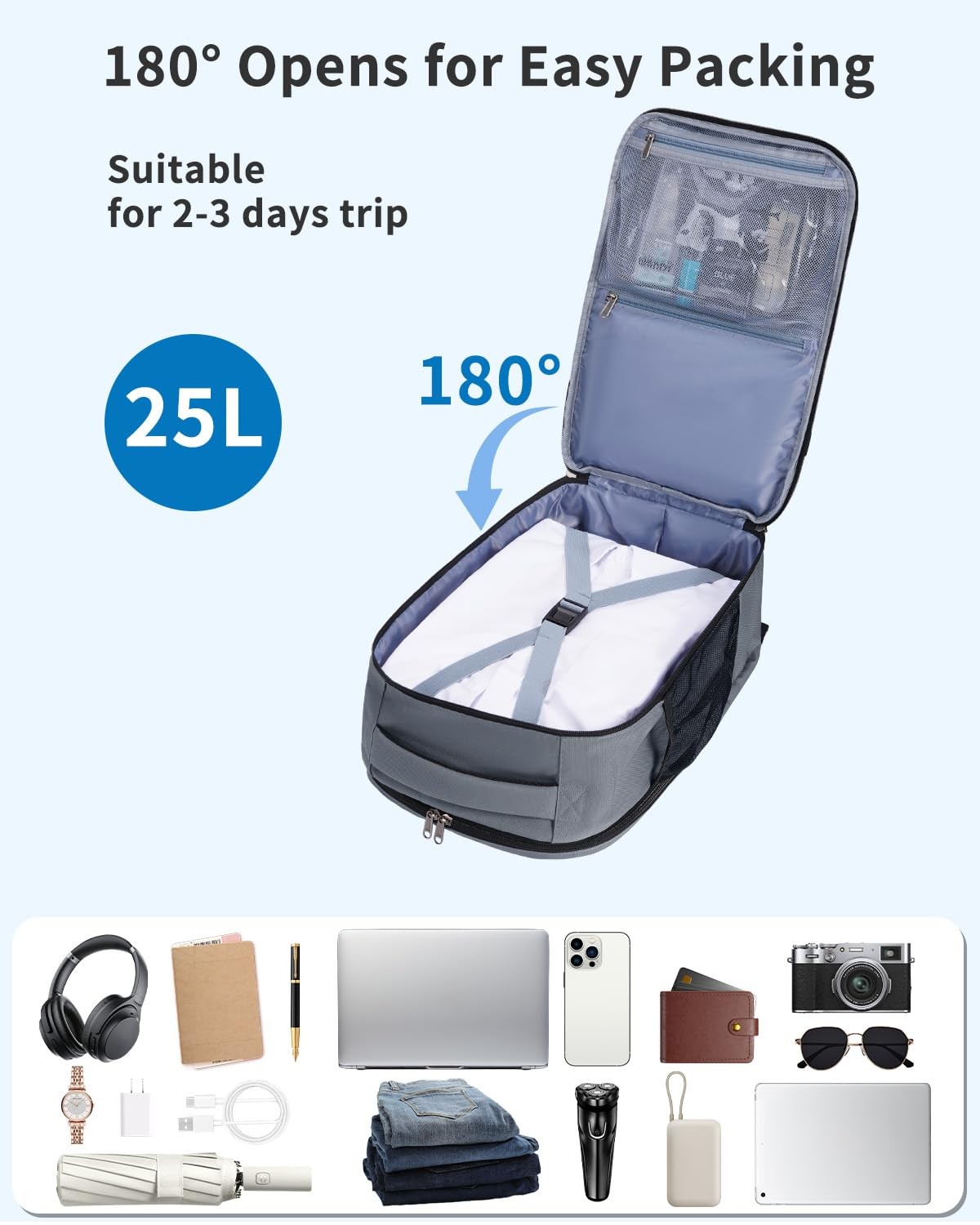 Grey Personal Item Travel Small Backpack 15.6 Laptop 17x10x9 Inch Bag
