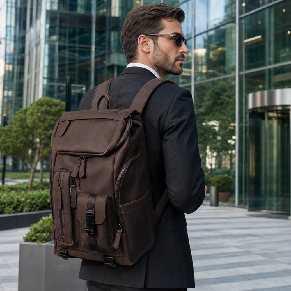 US Business Mens Genuine Leather School Backpack Laptop Travel Waterproof Bag Bo