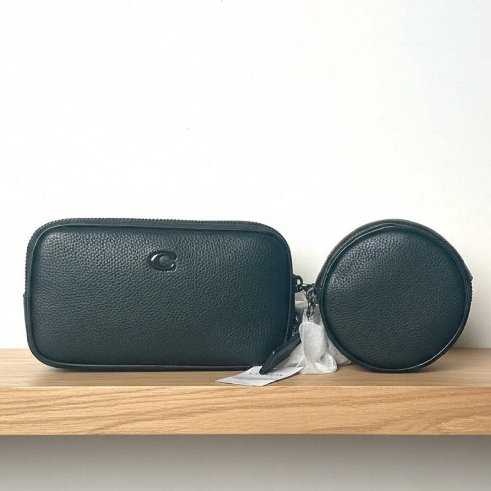 Coach CR749 Multi Pouch Black Leather Belt Bag Adjustable Removable