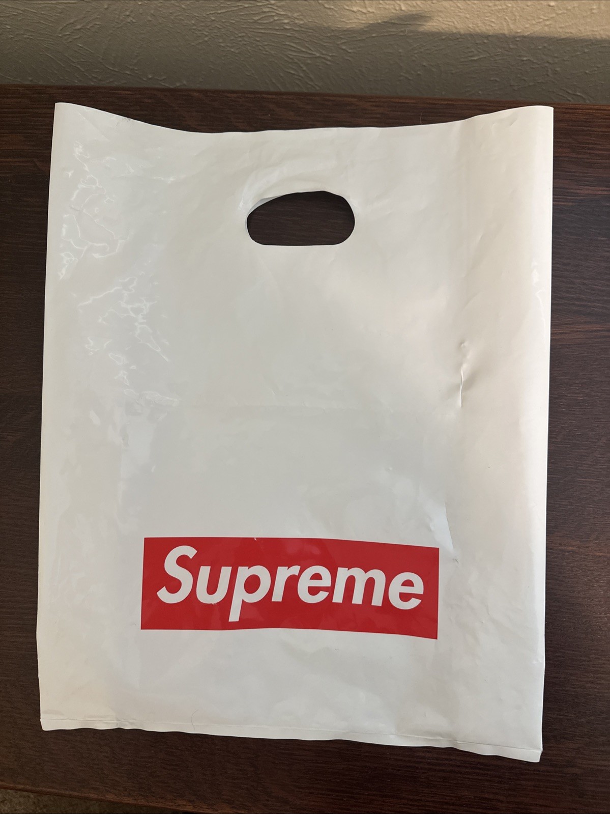 Original SUPREME LARGE White Plastic Shopping Bag Red Box Logo 16″ x 23″