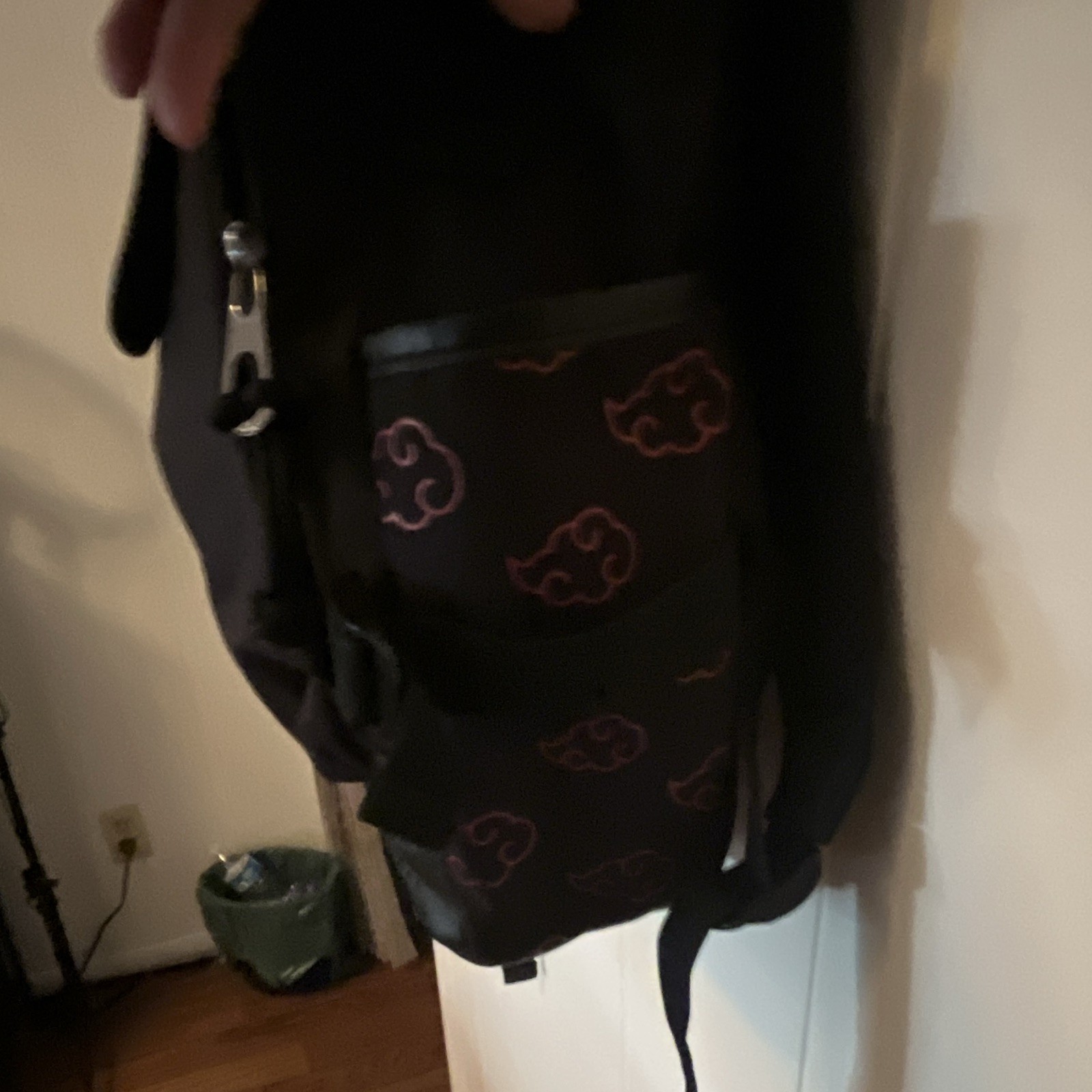 Men’s Anime Akatsuki Backpack Black/Red Cloud Print Roll-Top Zip Buckle