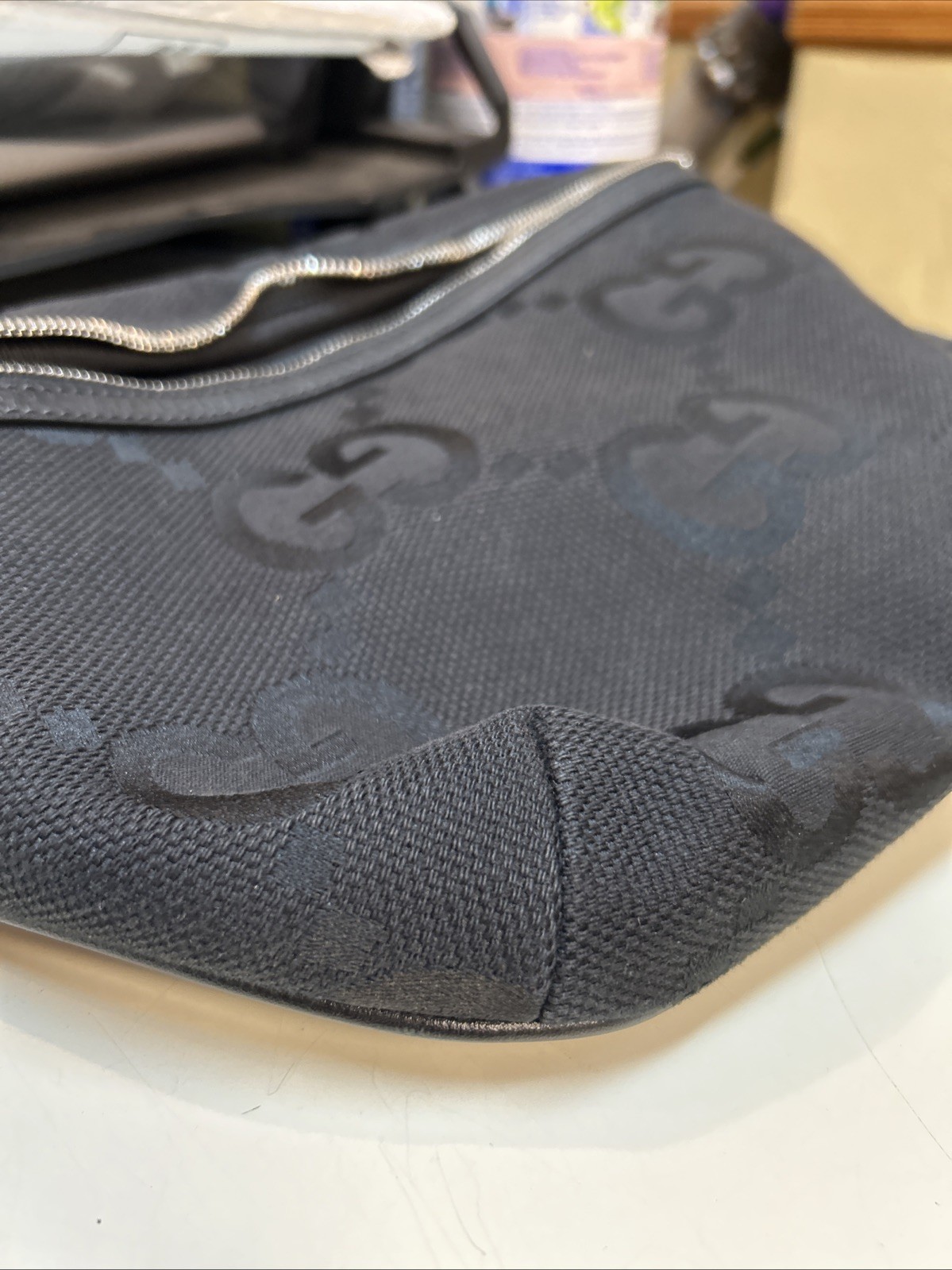 Gucci Monogram Jumbo GG Black Canvas Fanny Belt Bag