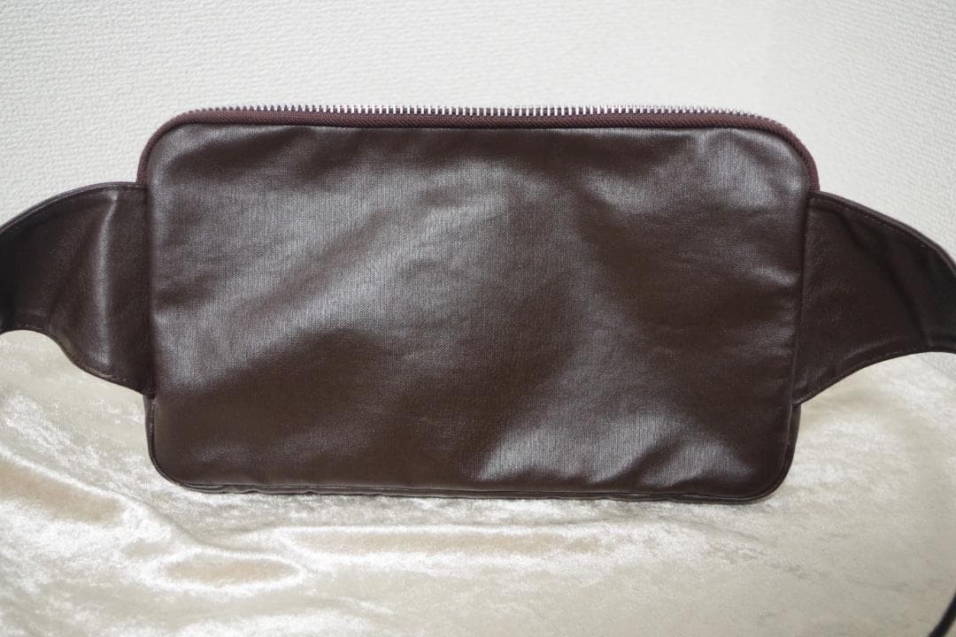Authentic Yoshida Kaban PORTER Brown Leather Body Waist Bag 18cm x 29cm SizeYo
