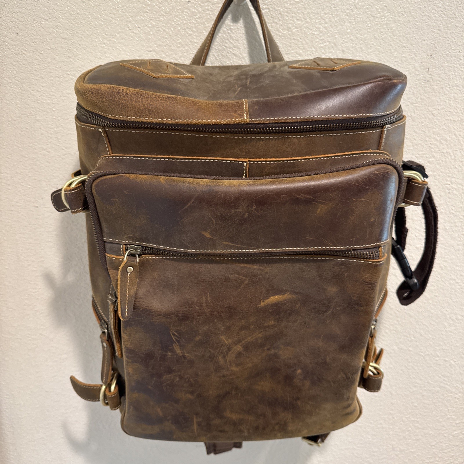 Leather Bag Laptop Backpack Genuine Rucksack Vintage Travel Men’s Brown 13×14”