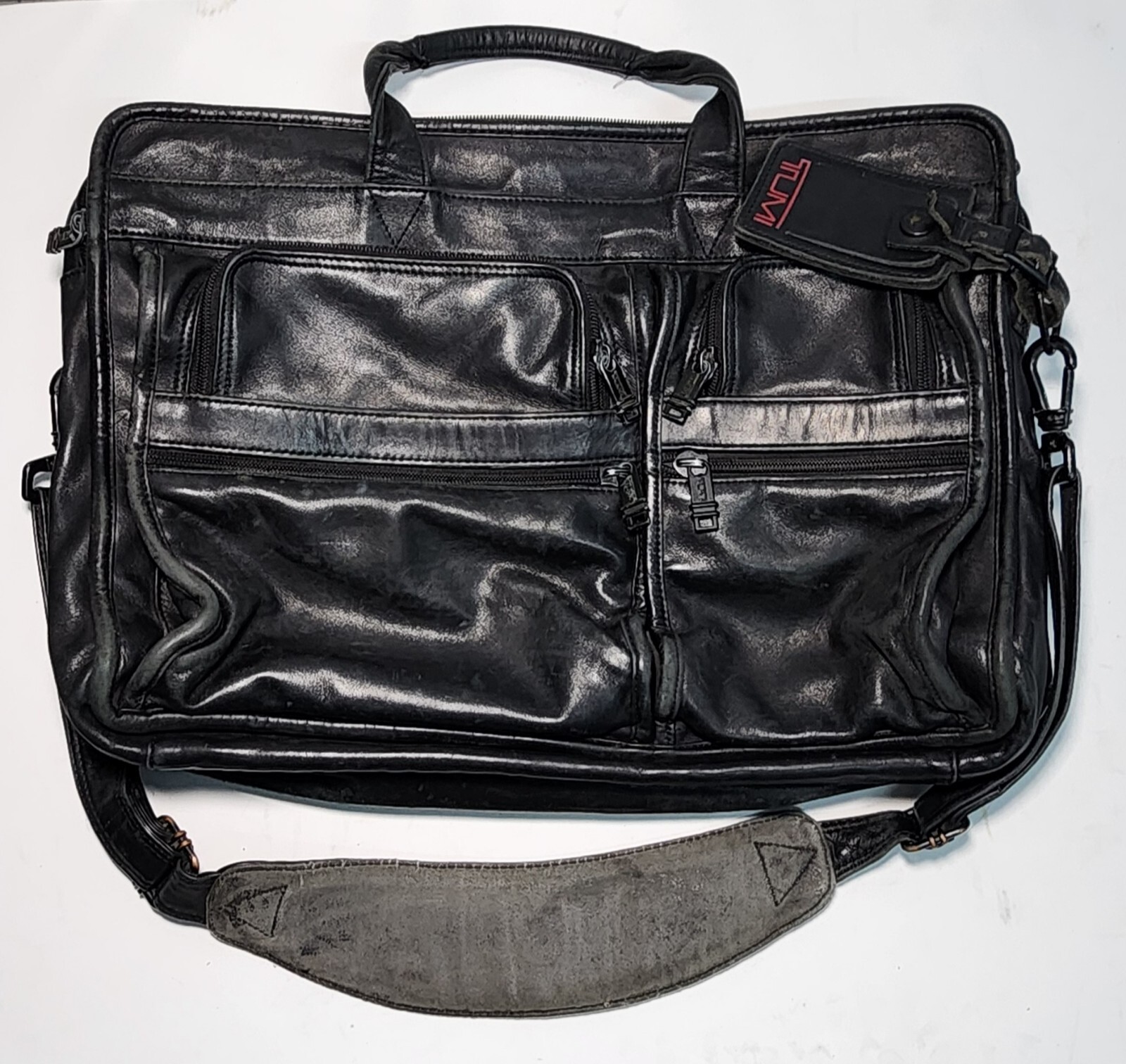 TUMI Alpha Expandable Leather Briefcase 904D3 Laptop Messenger Shoulder Bag