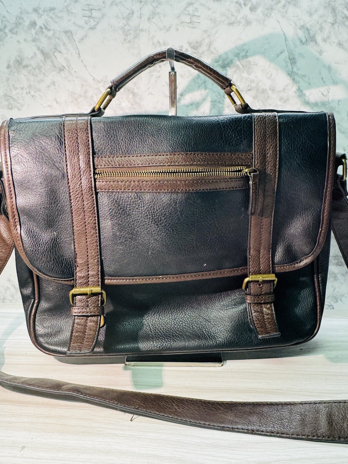 Aldo Magnetic and Zipper Black & Brown Pocketed Messenger Bag Limited Edition.